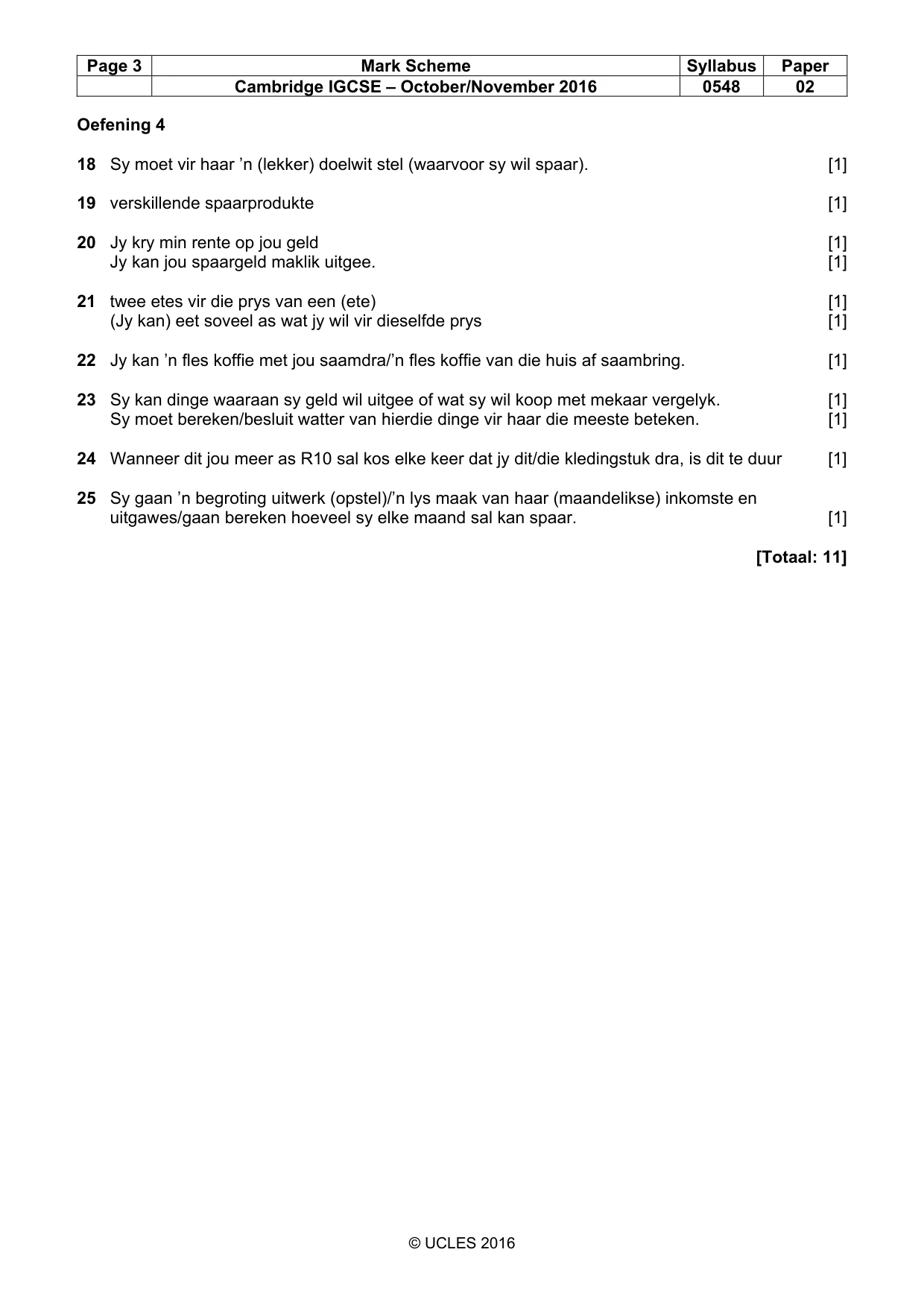 Mark scheme, page 3 of 3