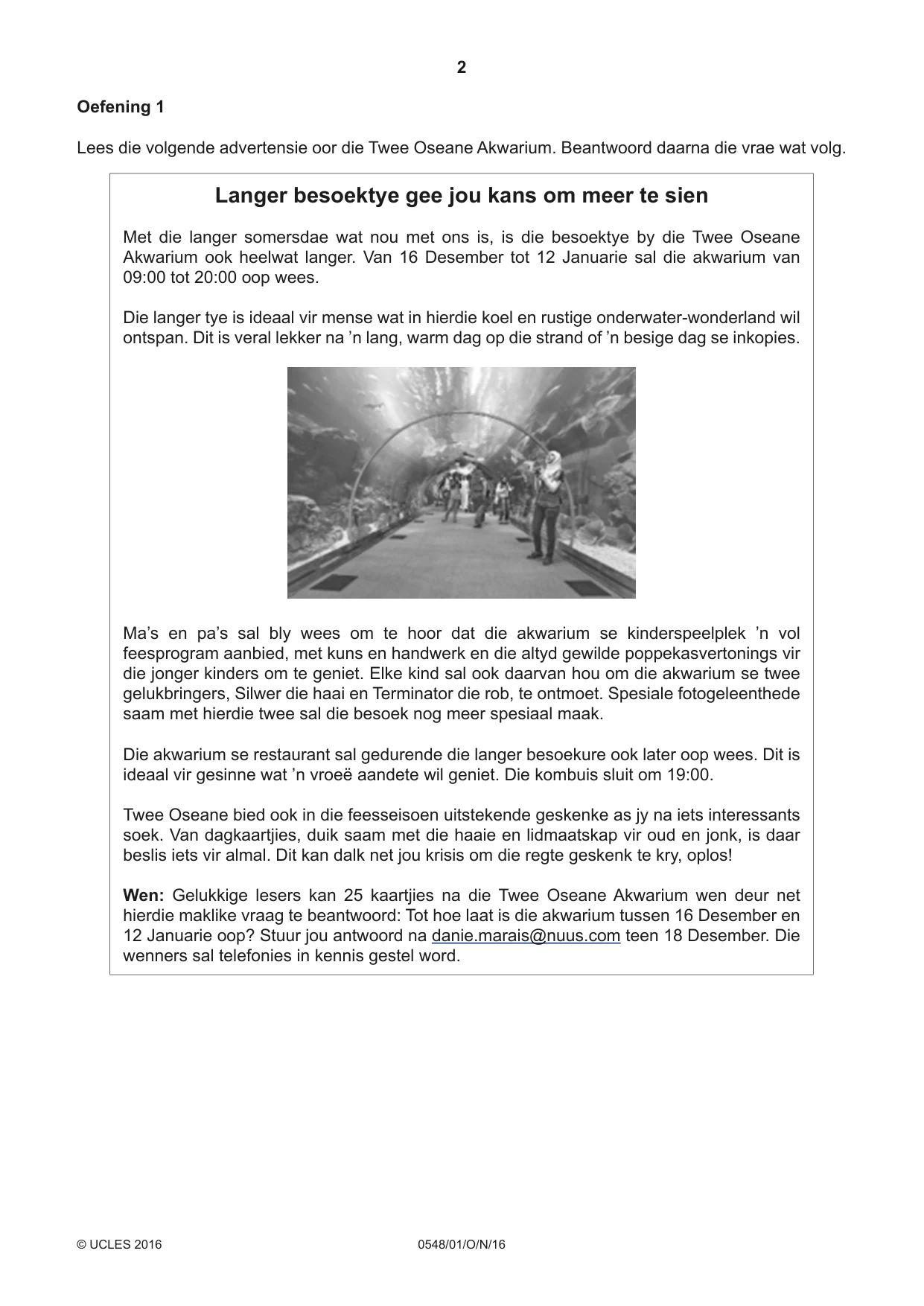 Cambridge IGCSE Afrikaans - Second Language 0548 2016 Oct/Nov Paper 1 · Variant 1 question paper, page 2 of 20