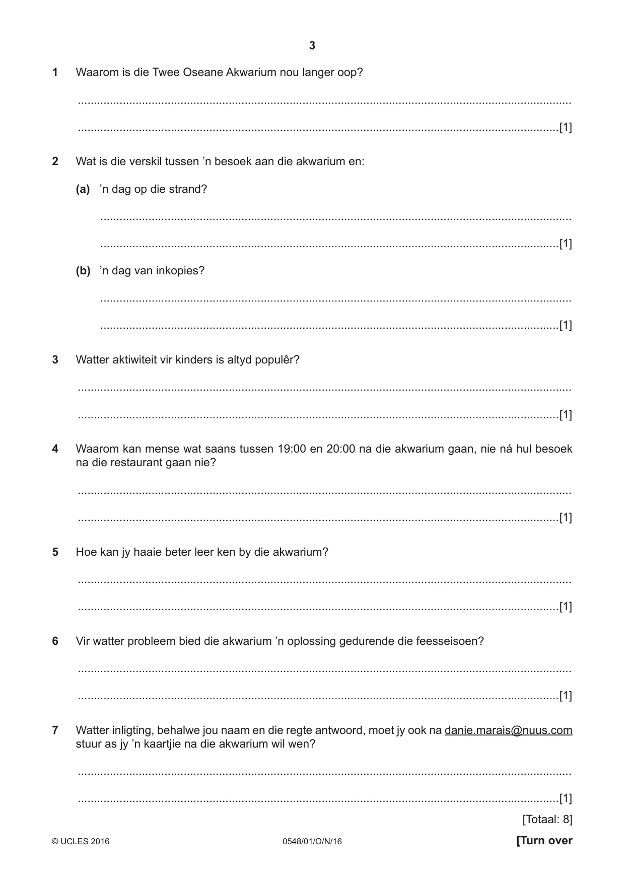 Cambridge IGCSE Afrikaans - Second Language 0548 2016 Oct/Nov Paper 1 · Variant 1 question paper, page 3 of 20