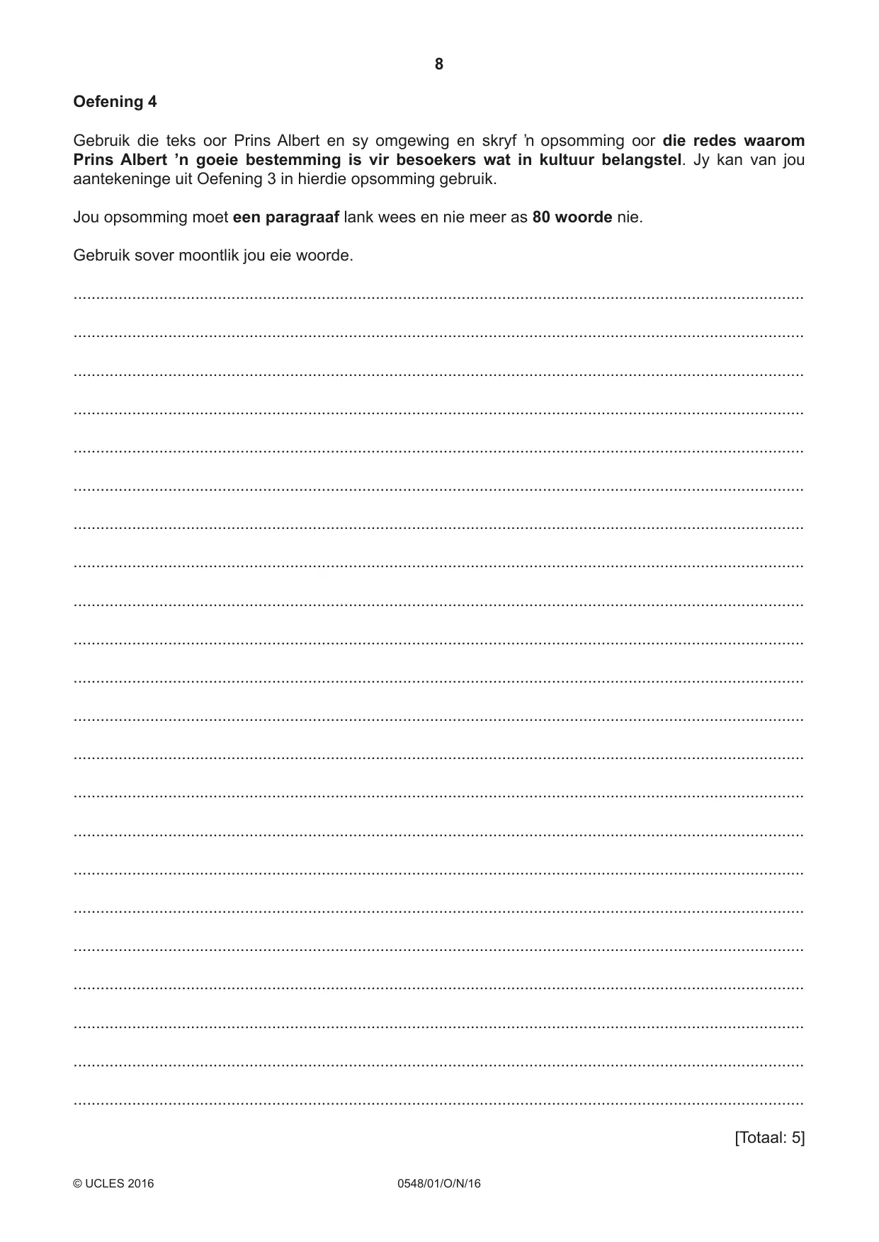 Cambridge IGCSE Afrikaans - Second Language 0548 2016 Oct/Nov Paper 1 · Variant 1 question paper, page 8 of 20
