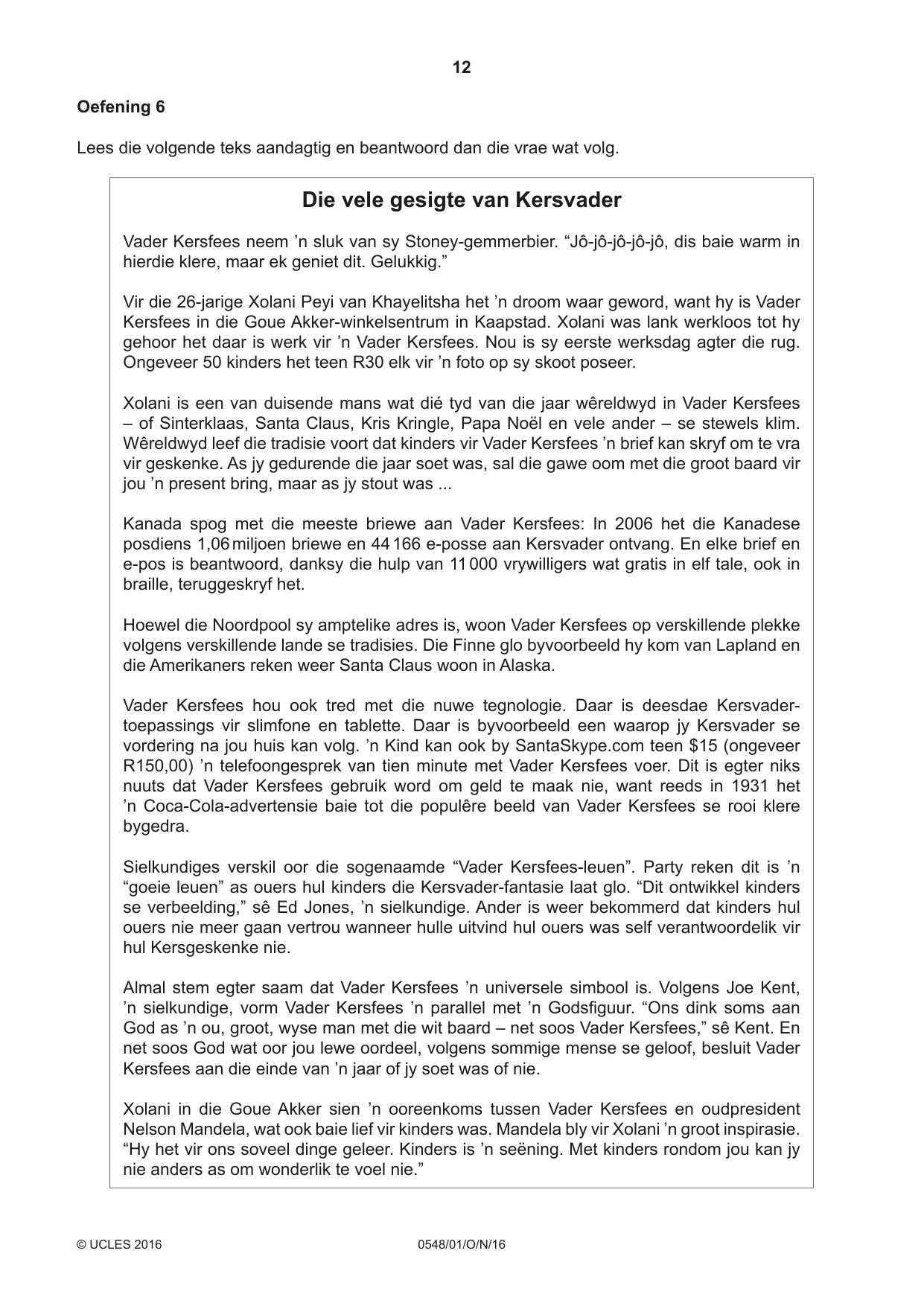 Cambridge IGCSE Afrikaans - Second Language 0548 2016 Oct/Nov Paper 1 · Variant 1 question paper, page 12 of 20
