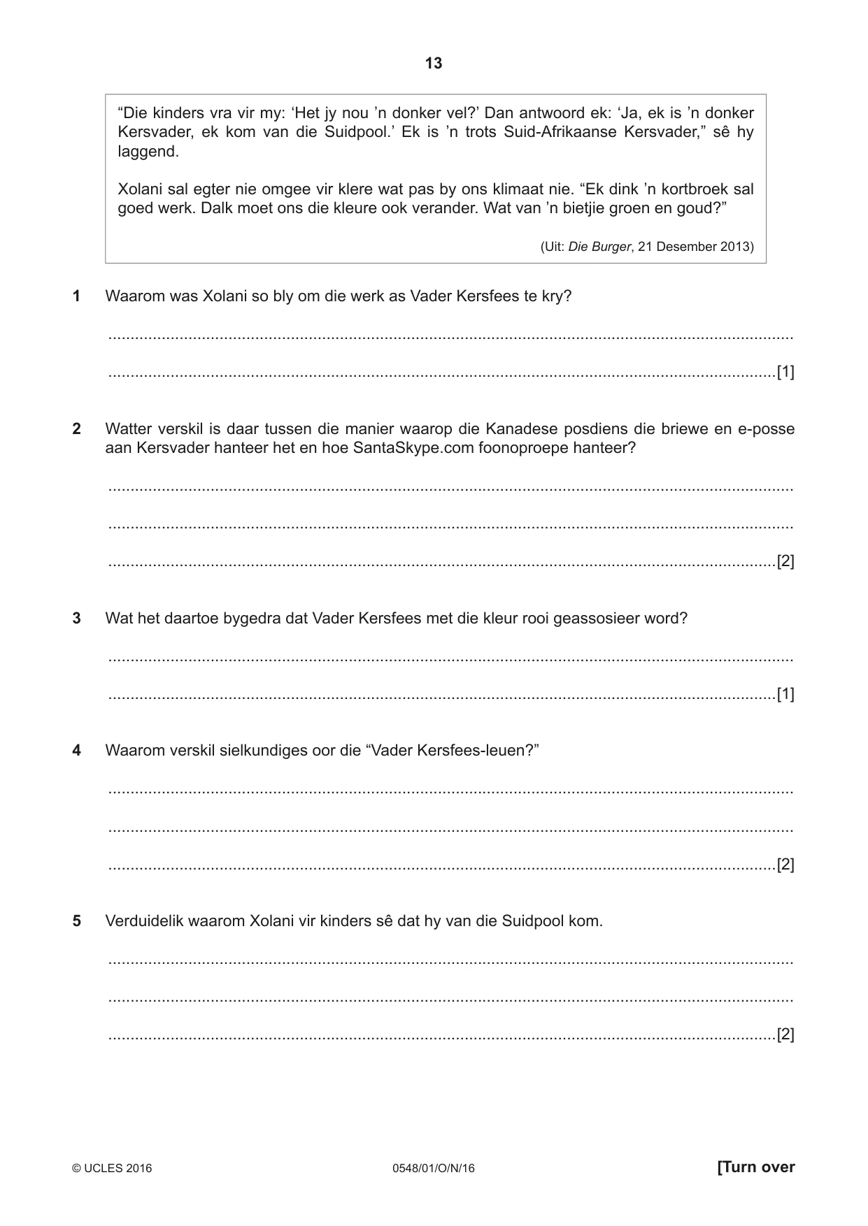 Cambridge IGCSE Afrikaans - Second Language 0548 2016 Oct/Nov Paper 1 · Variant 1 question paper, page 13 of 20