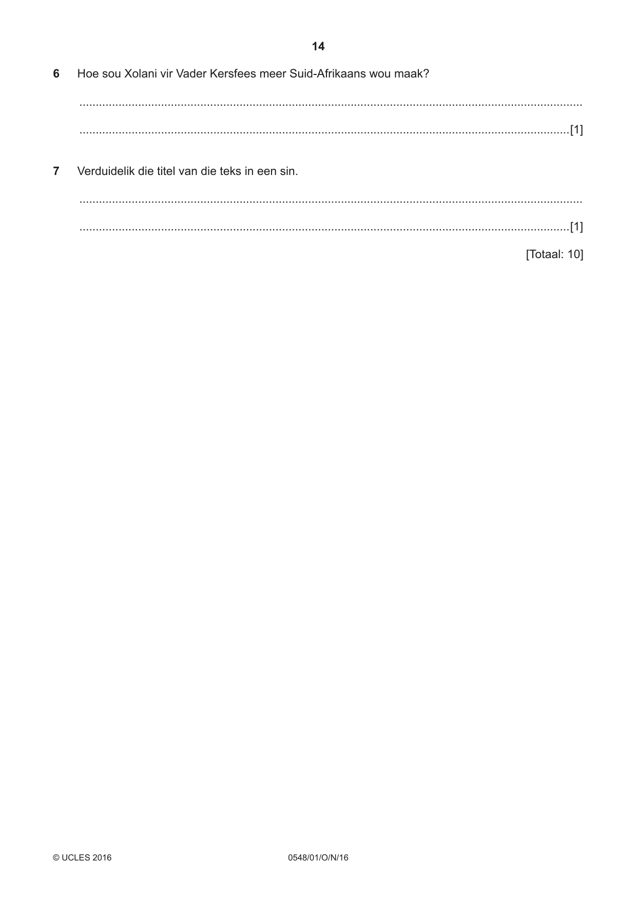Cambridge IGCSE Afrikaans - Second Language 0548 2016 Oct/Nov Paper 1 · Variant 1 question paper, page 14 of 20