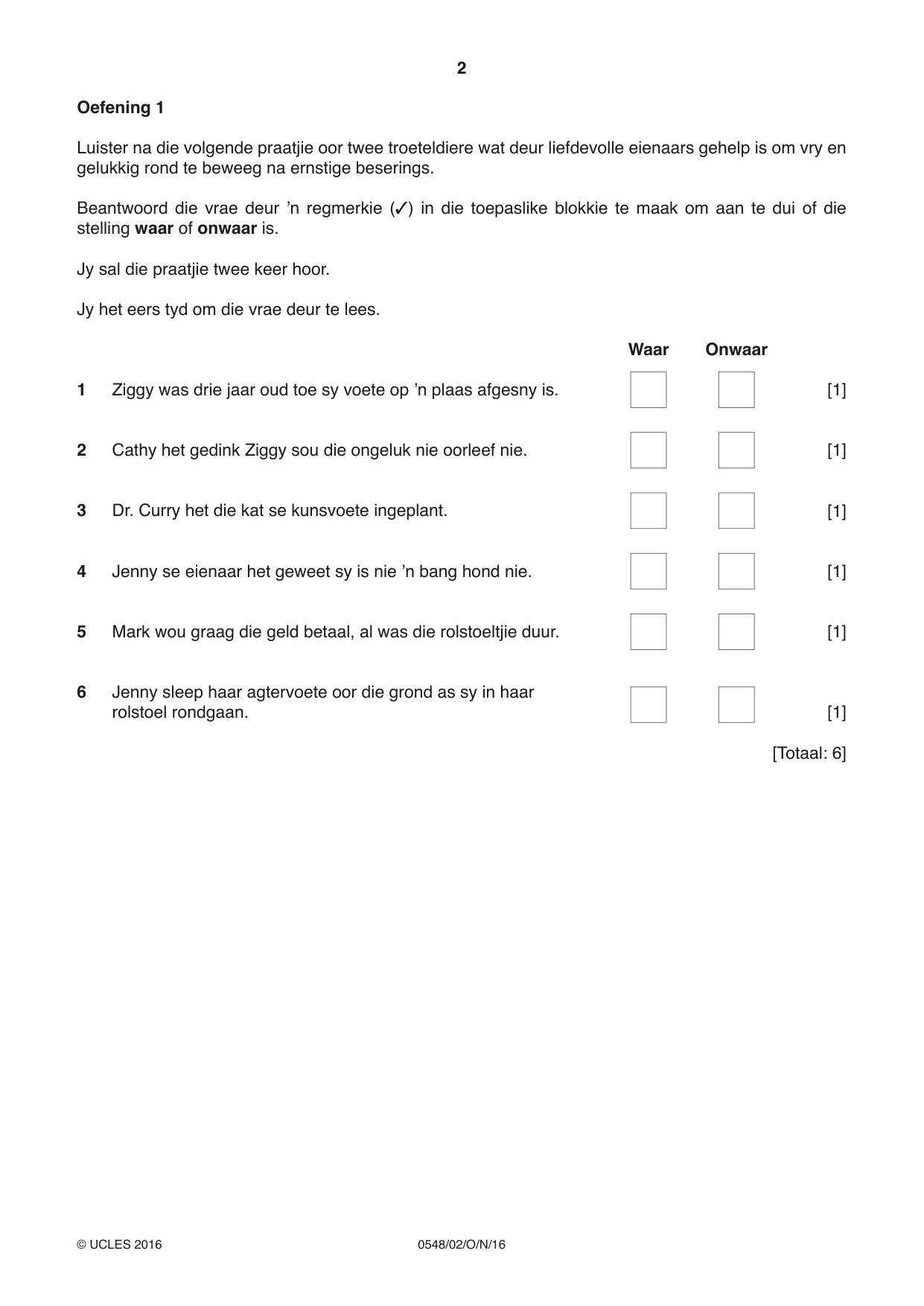 Cambridge IGCSE Afrikaans - Second Language 0548 2016 Oct/Nov Paper 2 · Variant 1 question paper, page 2 of 8