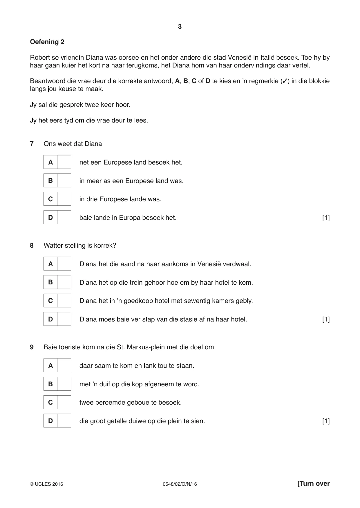 Cambridge IGCSE Afrikaans - Second Language 0548 2016 Oct/Nov Paper 2 · Variant 1 question paper, page 3 of 8