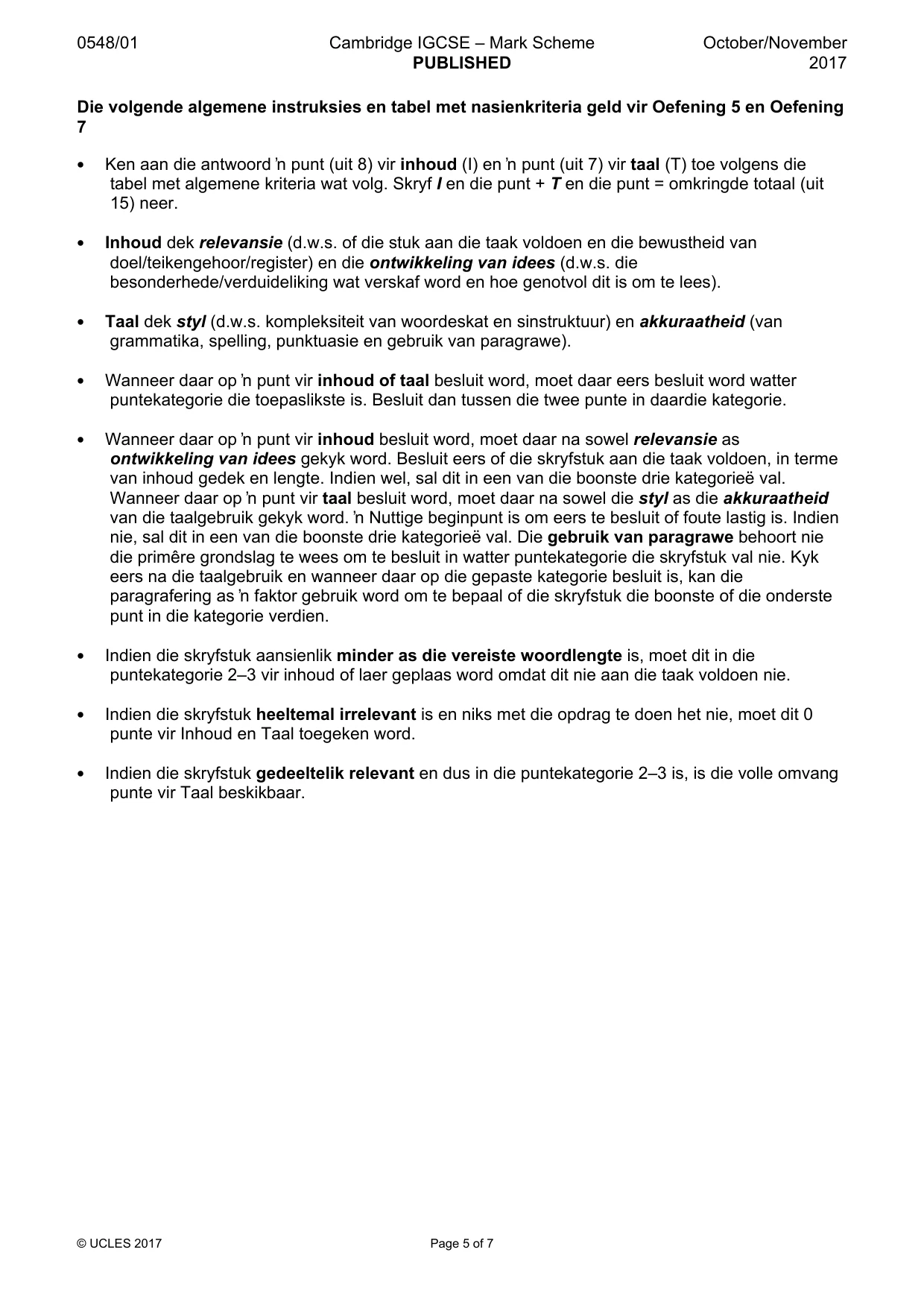 Mark scheme, page 5 of 7