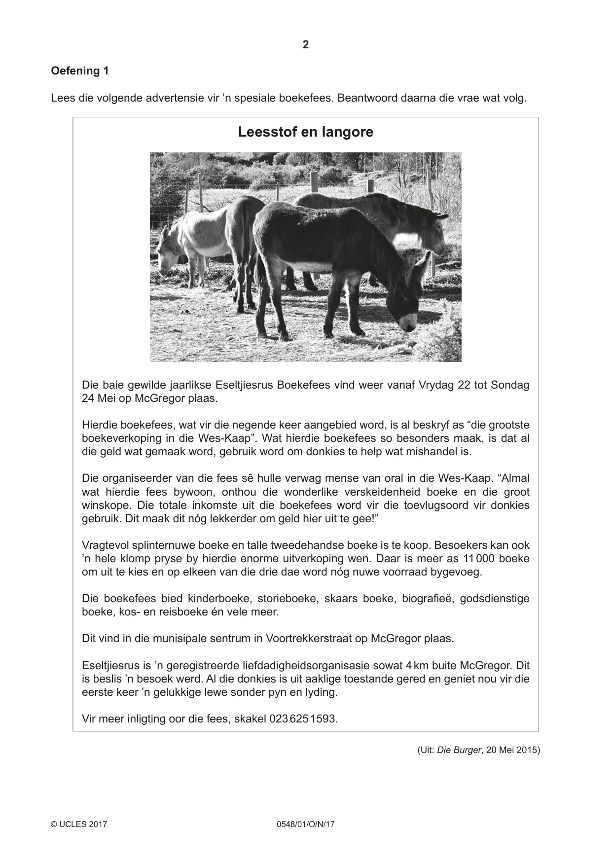 Cambridge IGCSE Afrikaans - Second Language 0548 2017 Oct/Nov Paper 1 · Variant 1 question paper, page 2 of 20
