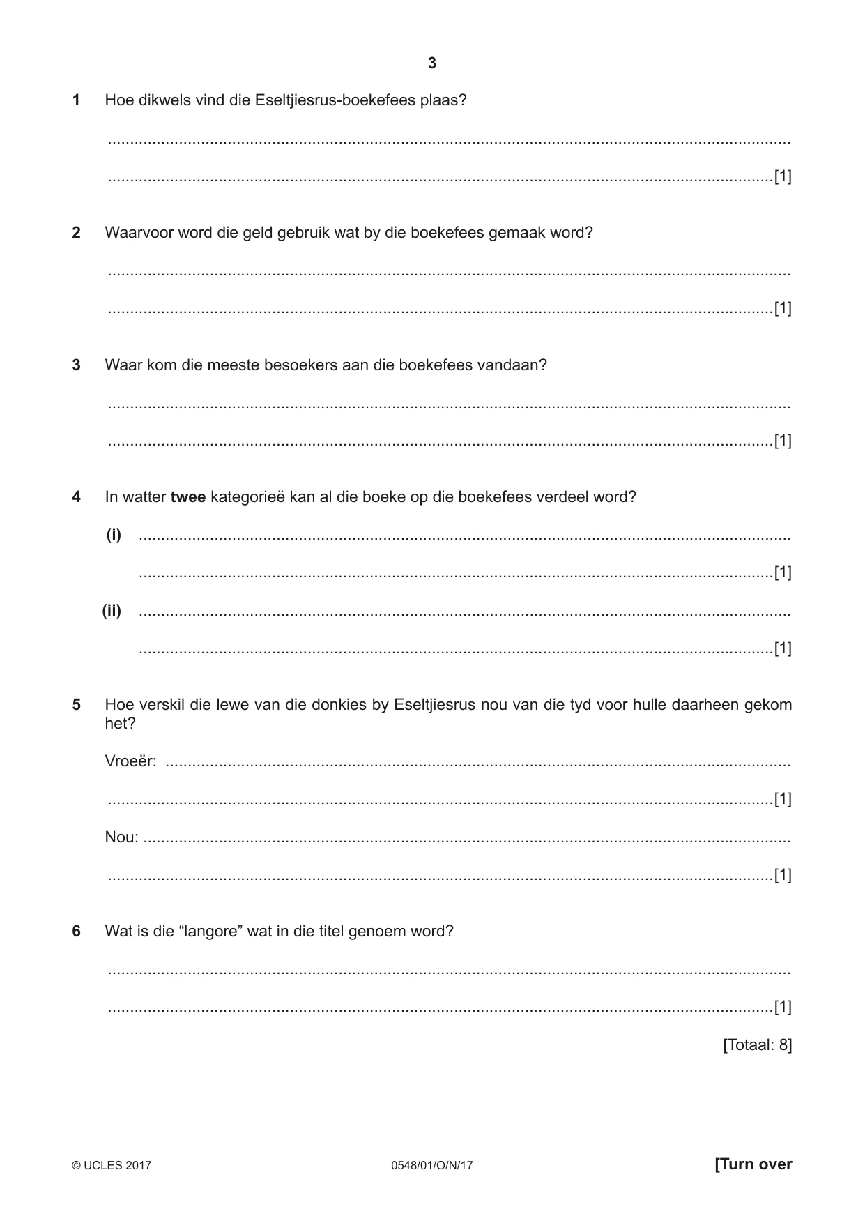 Cambridge IGCSE Afrikaans - Second Language 0548 2017 Oct/Nov Paper 1 · Variant 1 question paper, page 3 of 20