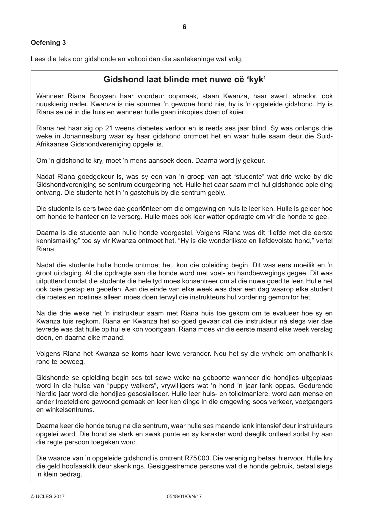 Cambridge IGCSE Afrikaans - Second Language 0548 2017 Oct/Nov Paper 1 · Variant 1 question paper, page 6 of 20