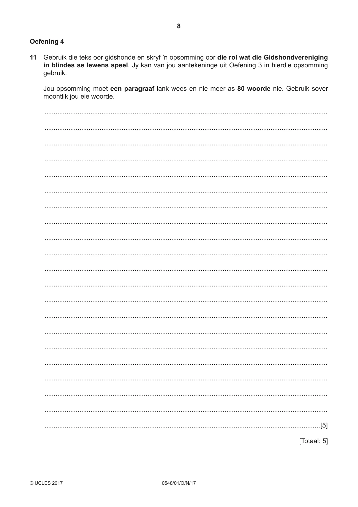 Cambridge IGCSE Afrikaans - Second Language 0548 2017 Oct/Nov Paper 1 · Variant 1 question paper, page 8 of 20