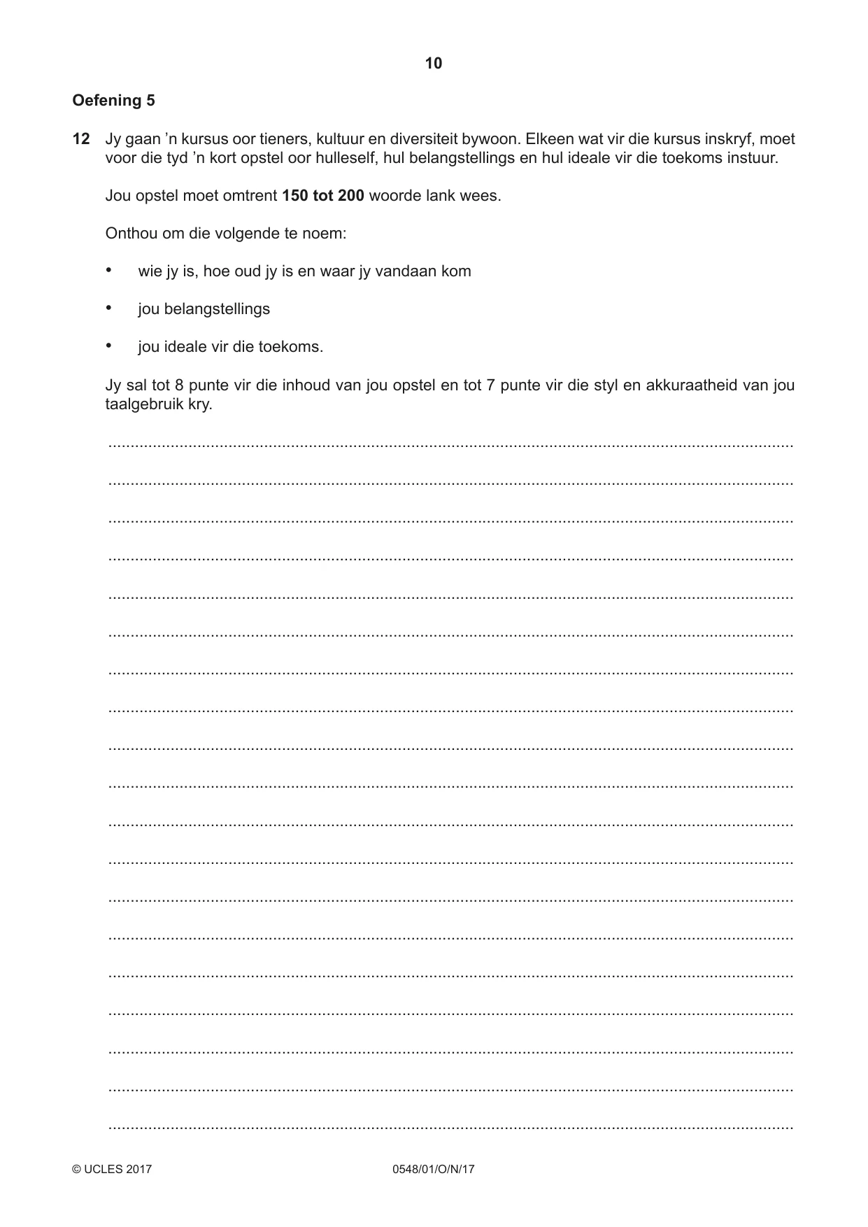 Cambridge IGCSE Afrikaans - Second Language 0548 2017 Oct/Nov Paper 1 · Variant 1 question paper, page 10 of 20