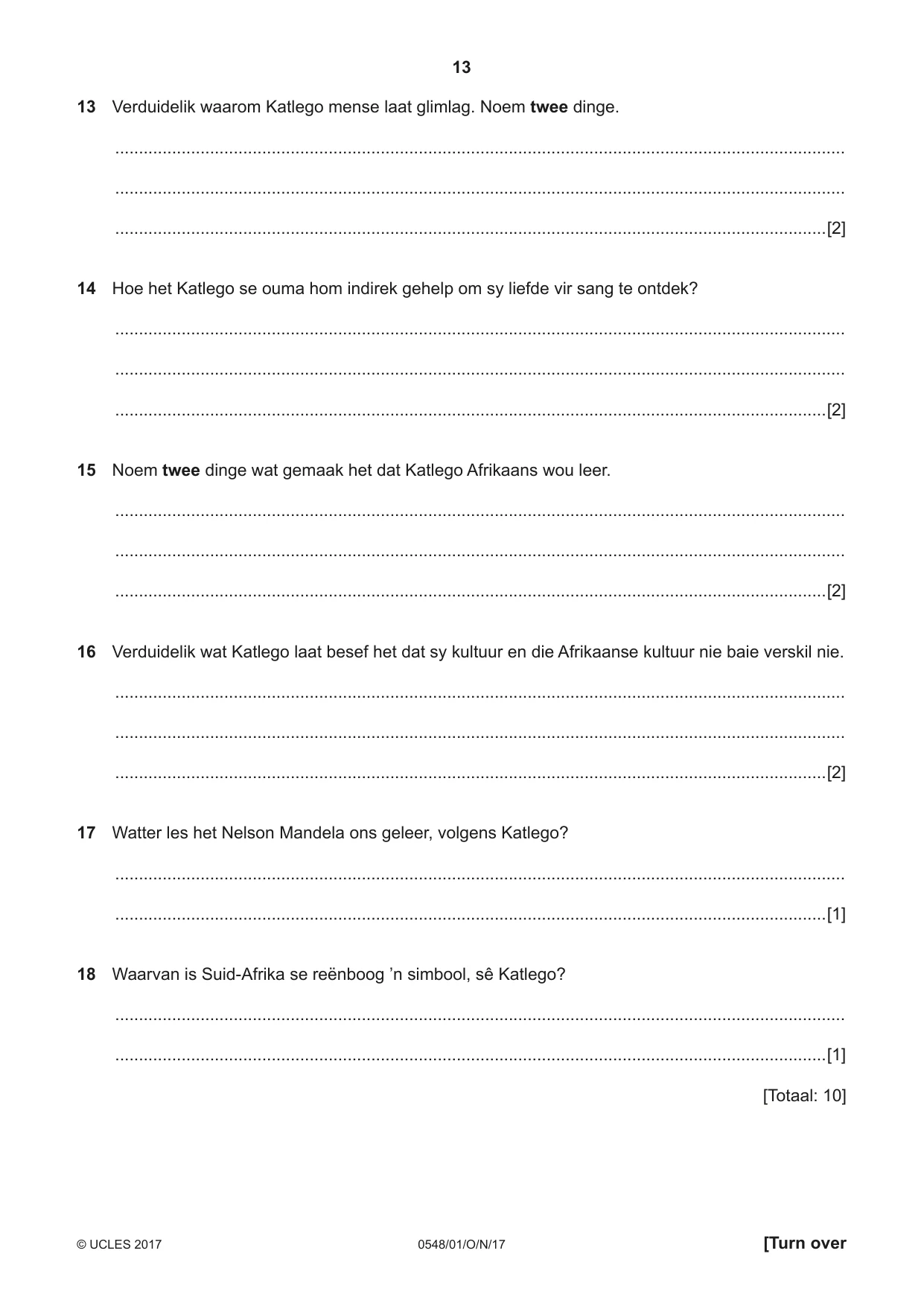 Cambridge IGCSE Afrikaans - Second Language 0548 2017 Oct/Nov Paper 1 · Variant 1 question paper, page 13 of 20