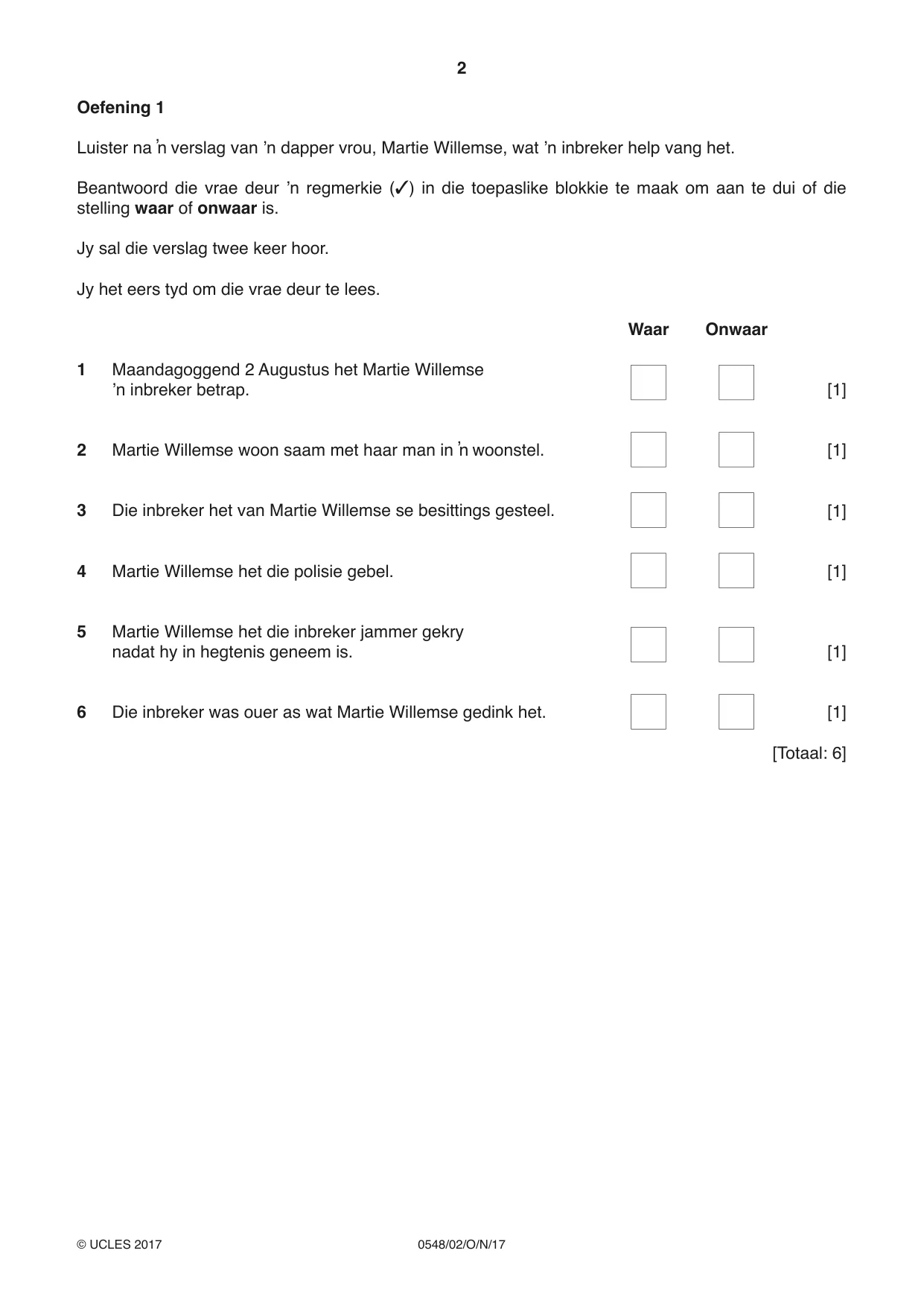 Cambridge IGCSE Afrikaans - Second Language 0548 2017 Oct/Nov Paper 2 · Variant 1 question paper, page 2 of 8