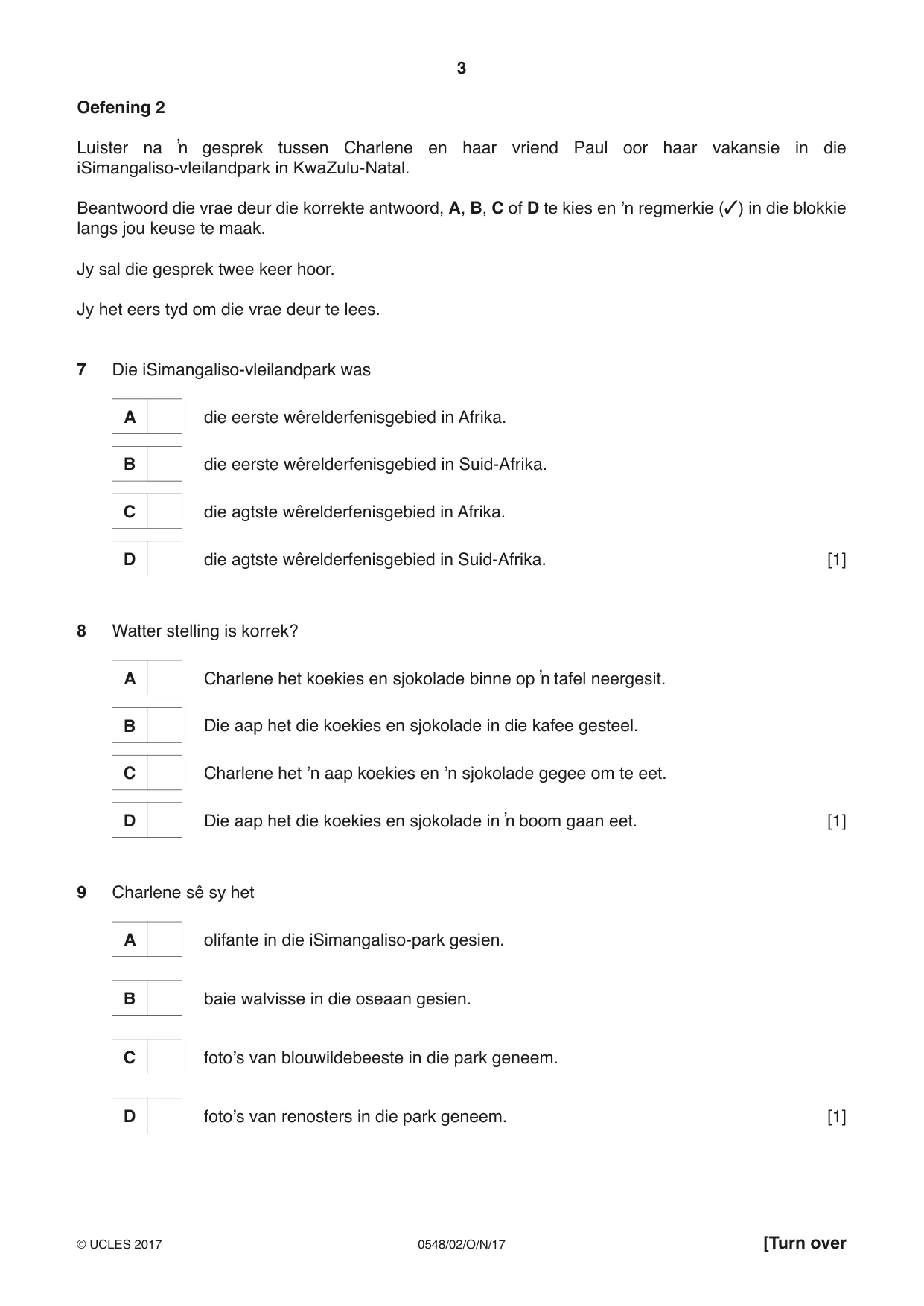 Cambridge IGCSE Afrikaans - Second Language 0548 2017 Oct/Nov Paper 2 · Variant 1 question paper, page 3 of 8