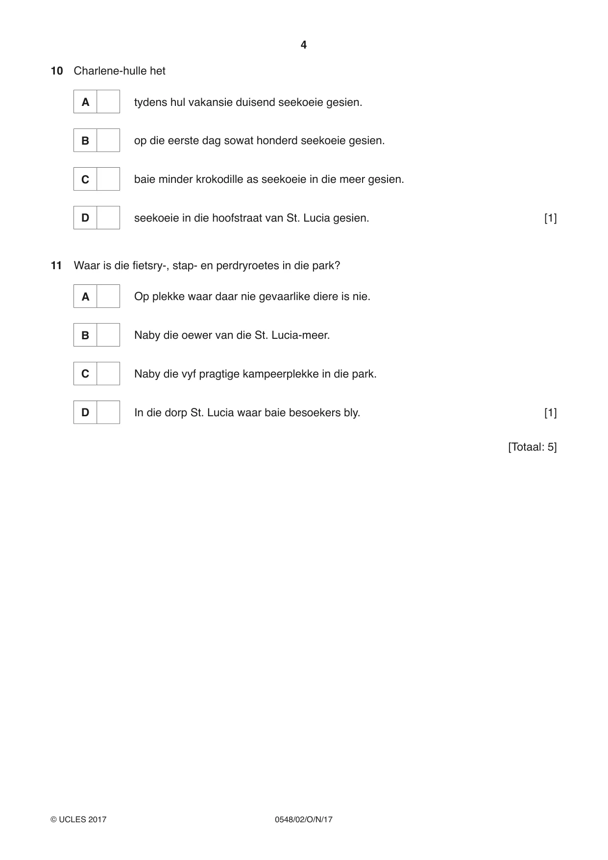Cambridge IGCSE Afrikaans - Second Language 0548 2017 Oct/Nov Paper 2 · Variant 1 question paper, page 4 of 8