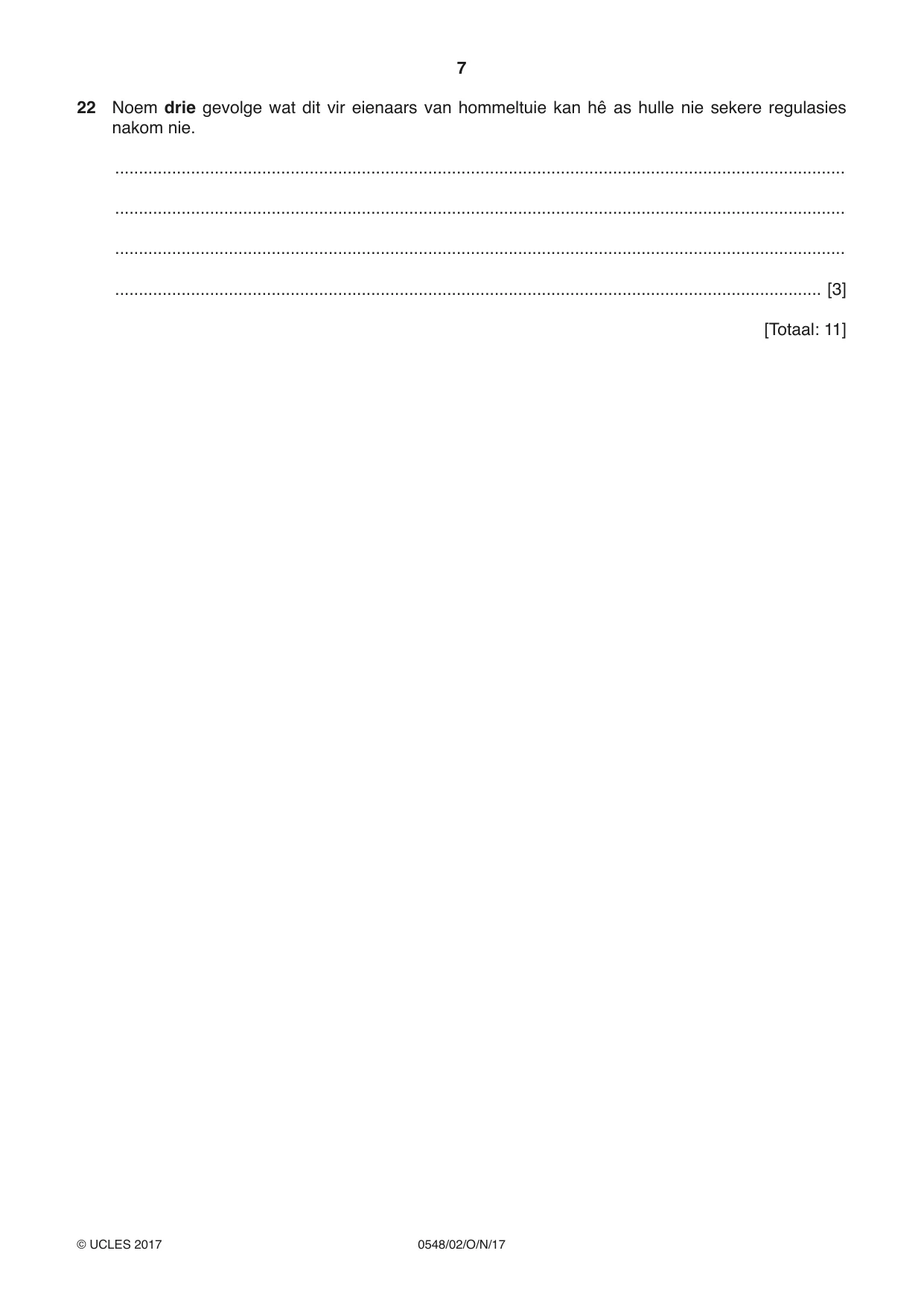 Cambridge IGCSE Afrikaans - Second Language 0548 2017 Oct/Nov Paper 2 · Variant 1 question paper, page 7 of 8