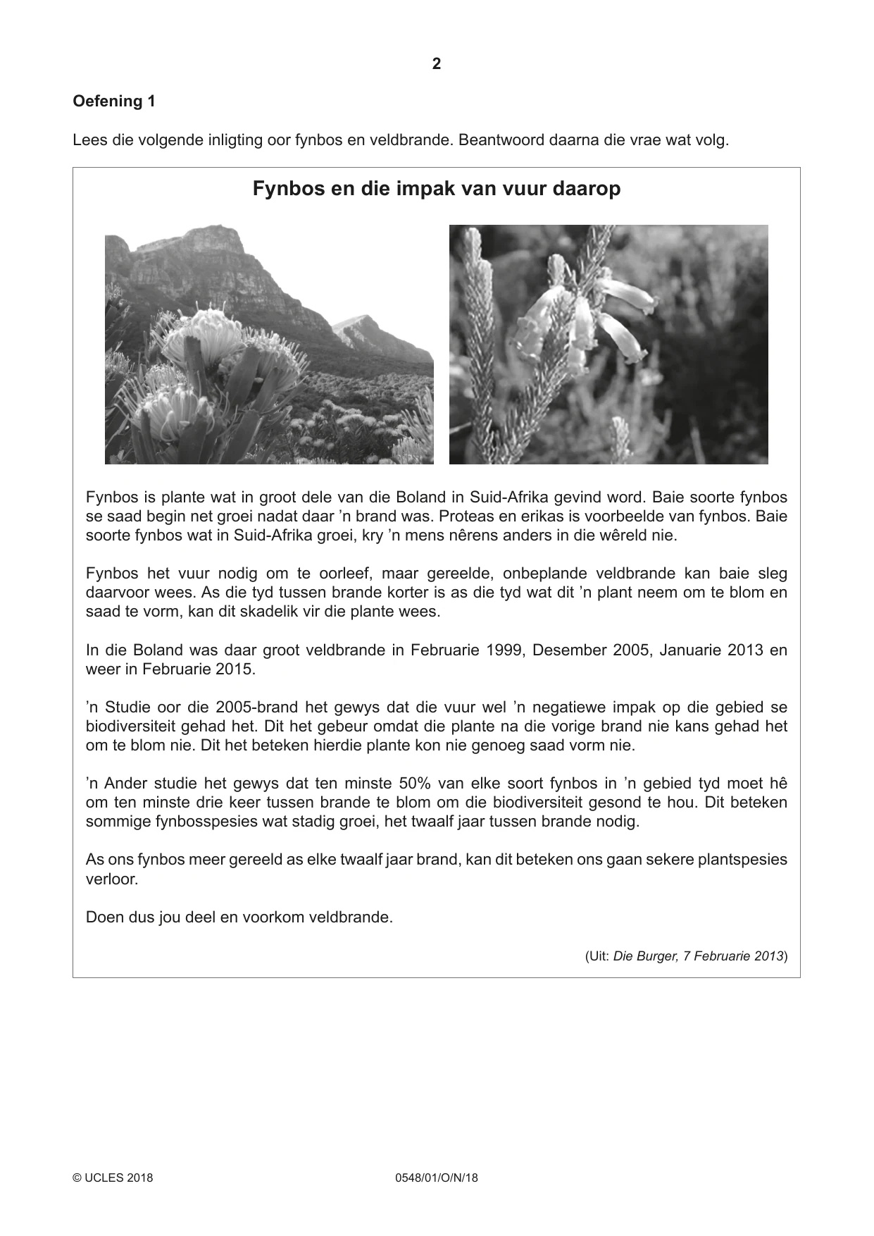 Cambridge IGCSE Afrikaans - Second Language 0548 2018 Oct/Nov Paper 1 · Variant 0 question paper, page 2 of 20