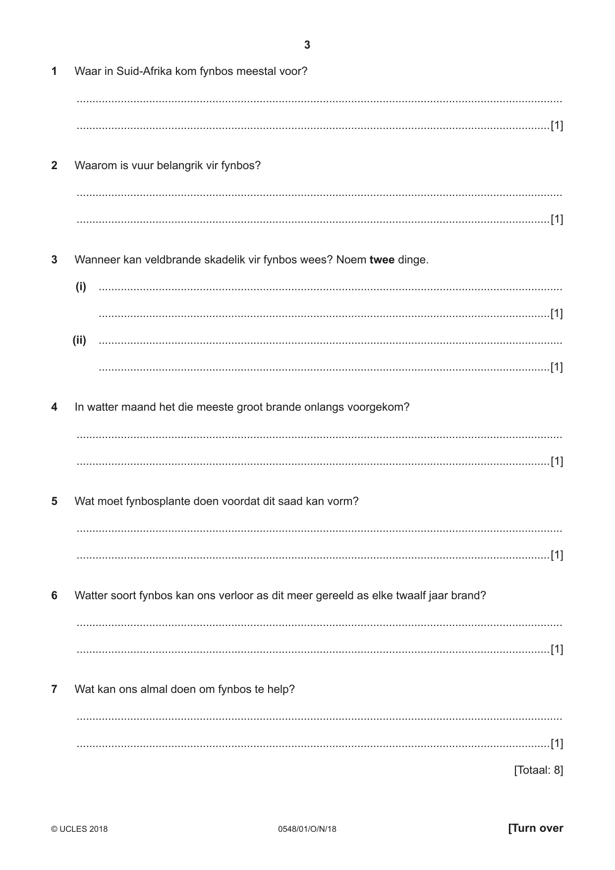Cambridge IGCSE Afrikaans - Second Language 0548 2018 Oct/Nov Paper 1 · Variant 0 question paper, page 3 of 20