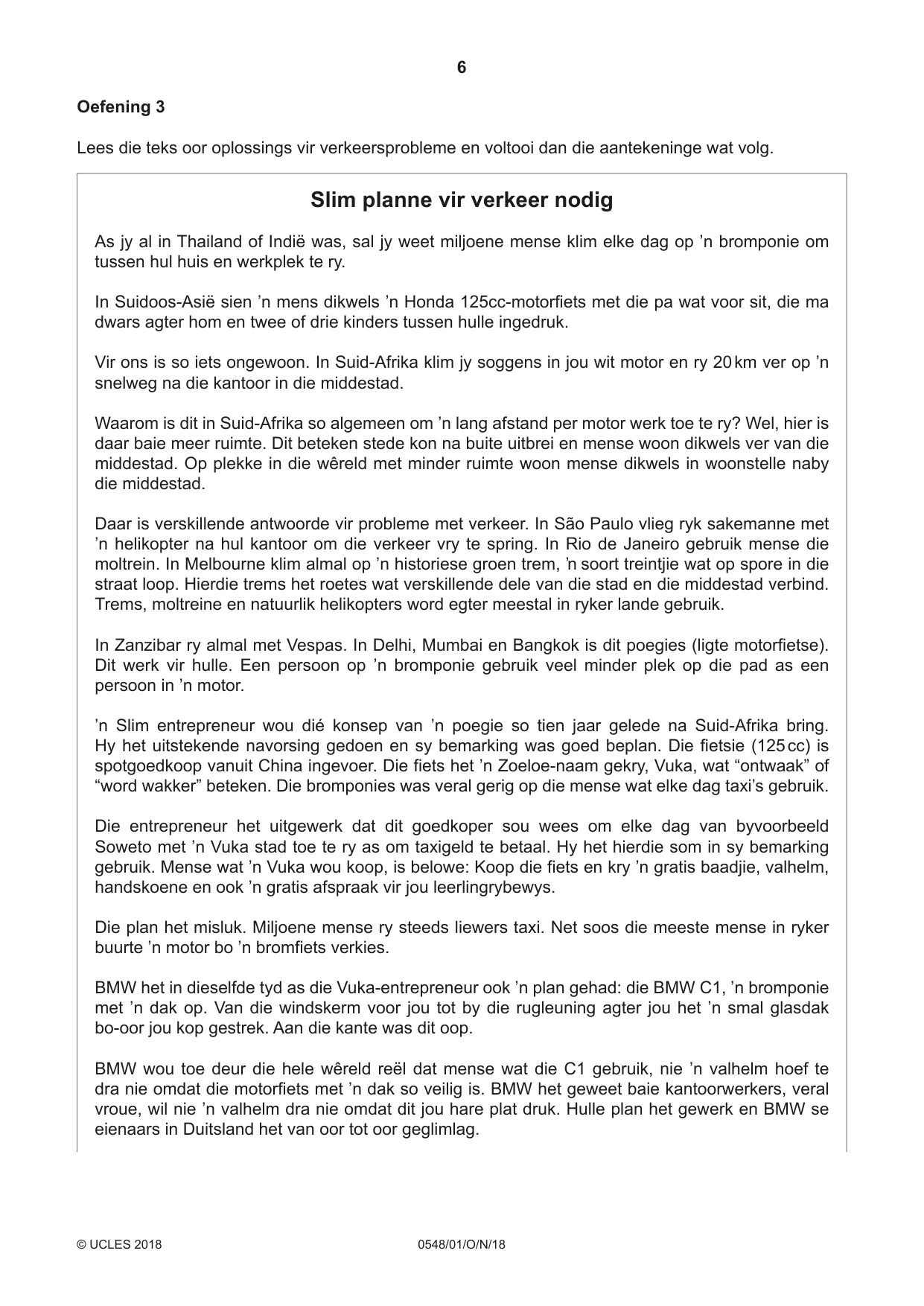 Cambridge IGCSE Afrikaans - Second Language 0548 2018 Oct/Nov Paper 1 · Variant 0 question paper, page 6 of 20