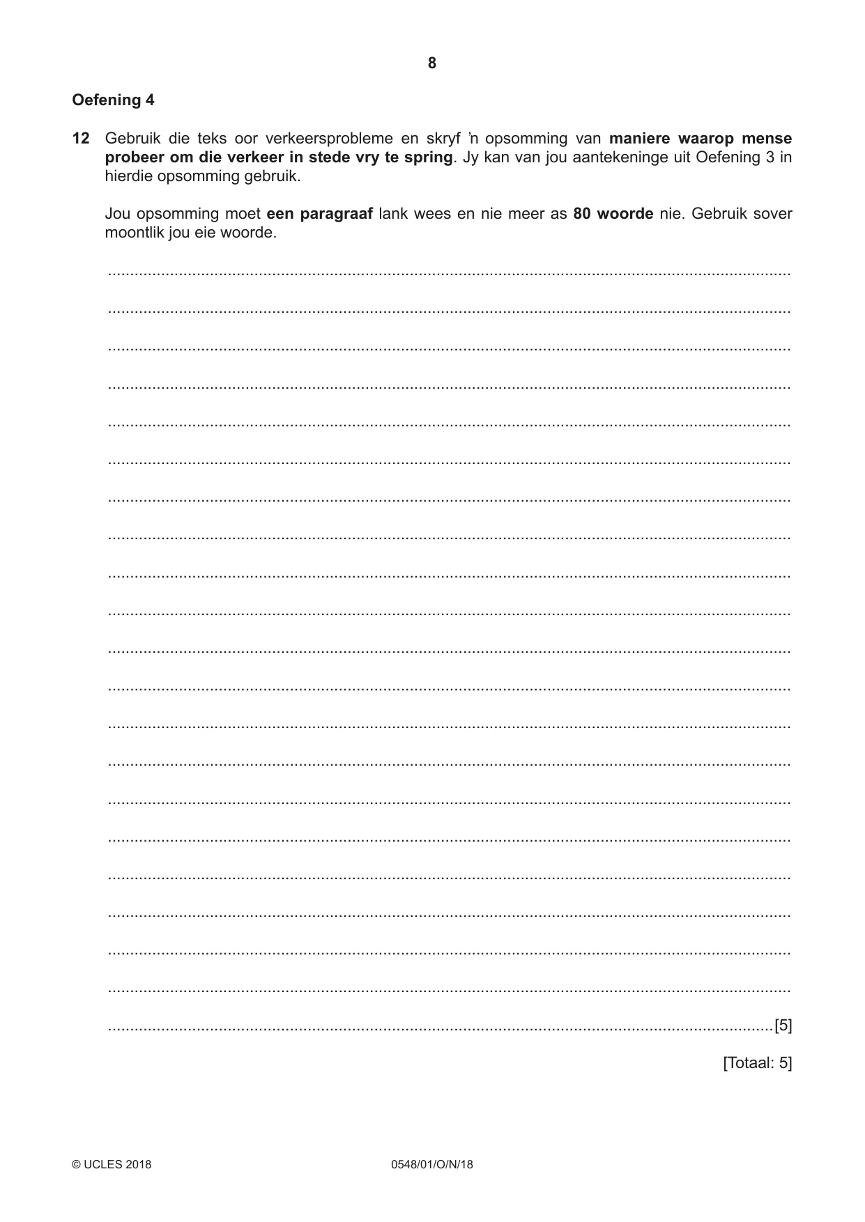 Cambridge IGCSE Afrikaans - Second Language 0548 2018 Oct/Nov Paper 1 · Variant 0 question paper, page 8 of 20