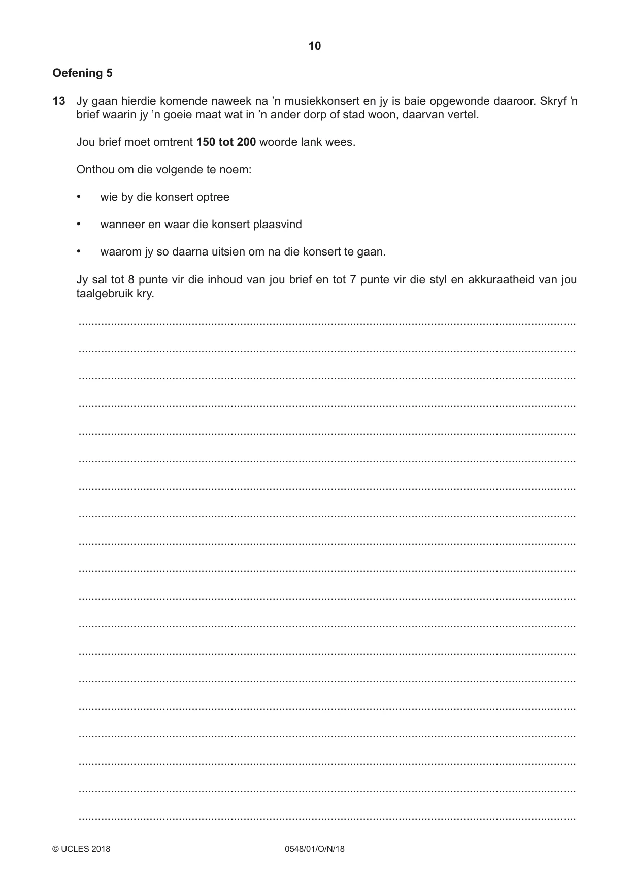 Cambridge IGCSE Afrikaans - Second Language 0548 2018 Oct/Nov Paper 1 · Variant 0 question paper, page 10 of 20