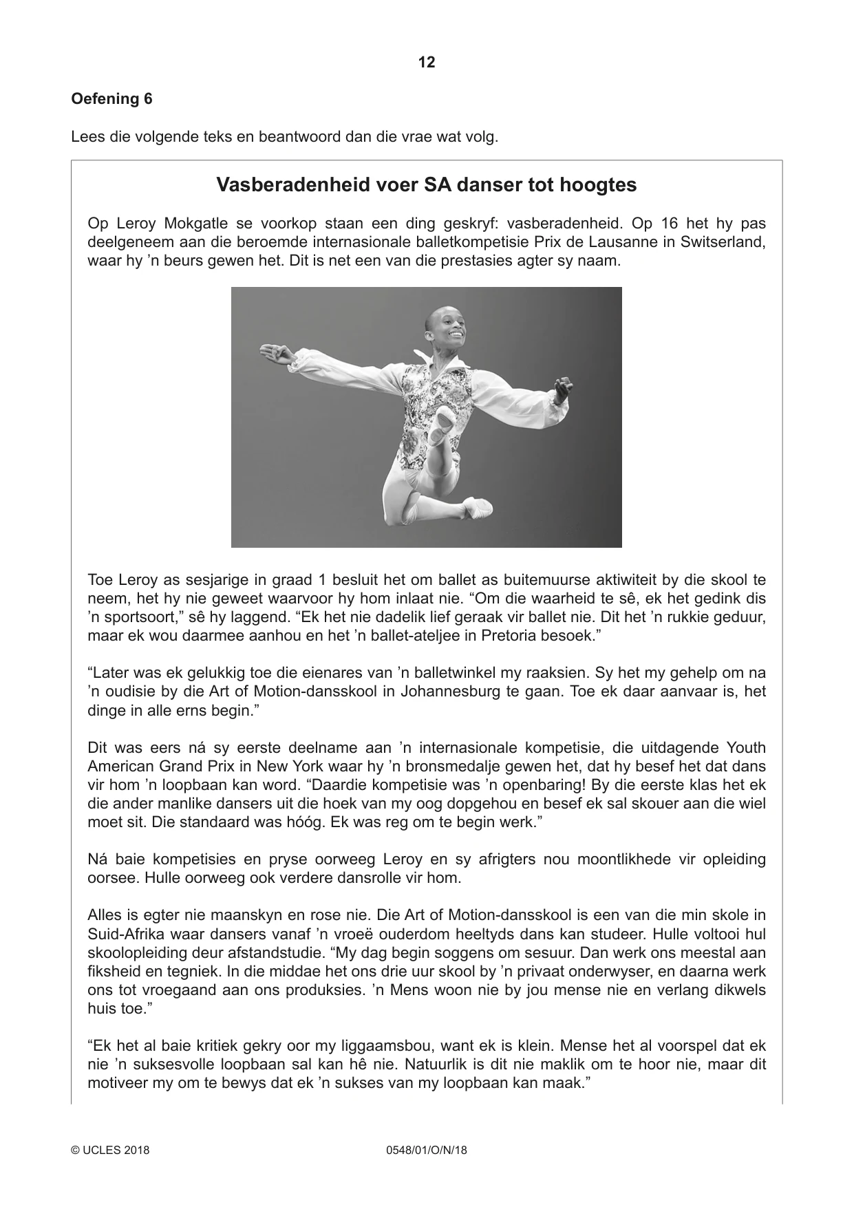 Cambridge IGCSE Afrikaans - Second Language 0548 2018 Oct/Nov Paper 1 · Variant 0 question paper, page 12 of 20