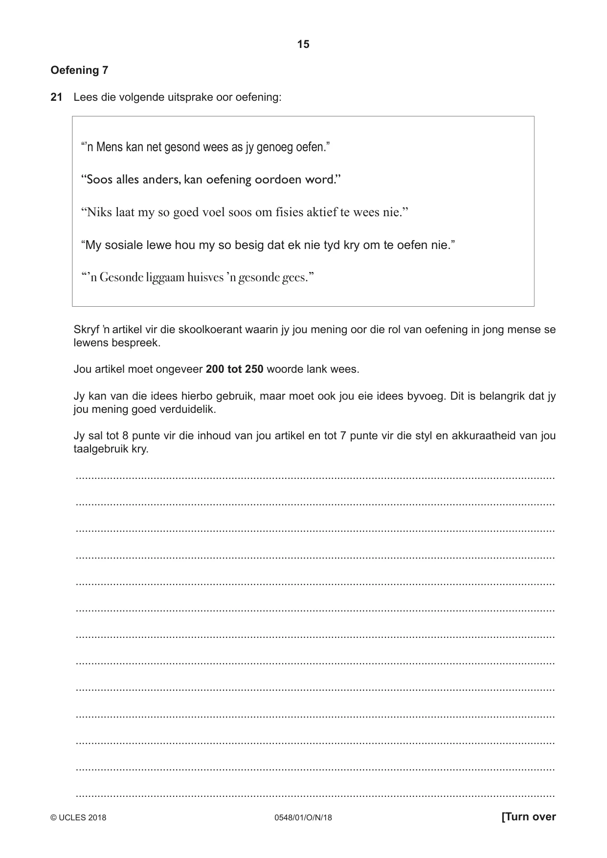 Cambridge IGCSE Afrikaans - Second Language 0548 2018 Oct/Nov Paper 1 · Variant 0 question paper, page 15 of 20