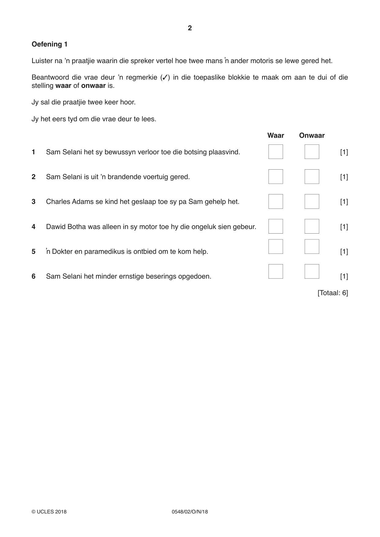 Cambridge IGCSE Afrikaans - Second Language 0548 2018 Oct/Nov Paper 2 · Variant 0 question paper, page 2 of 8