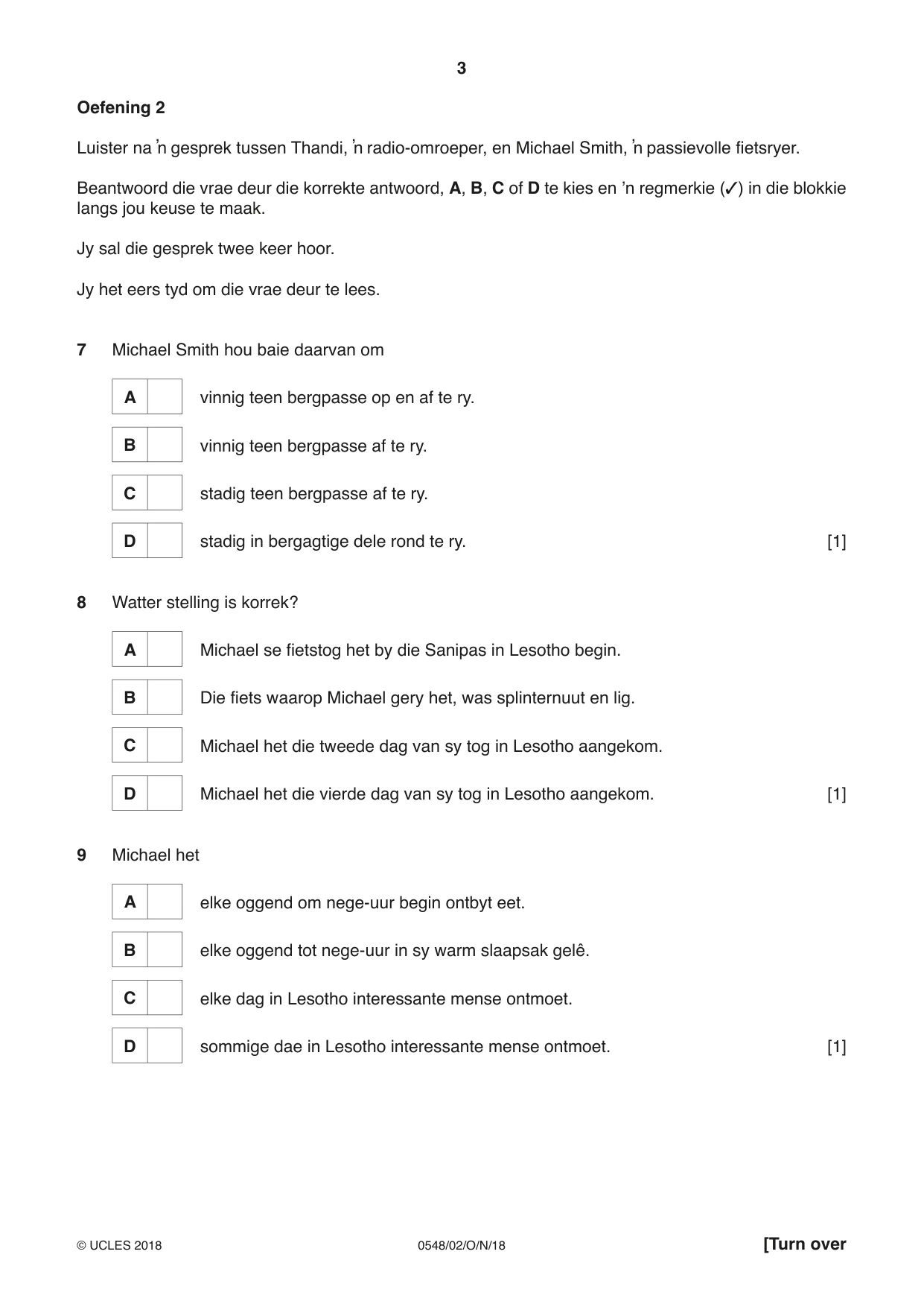 Cambridge IGCSE Afrikaans - Second Language 0548 2018 Oct/Nov Paper 2 · Variant 0 question paper, page 3 of 8