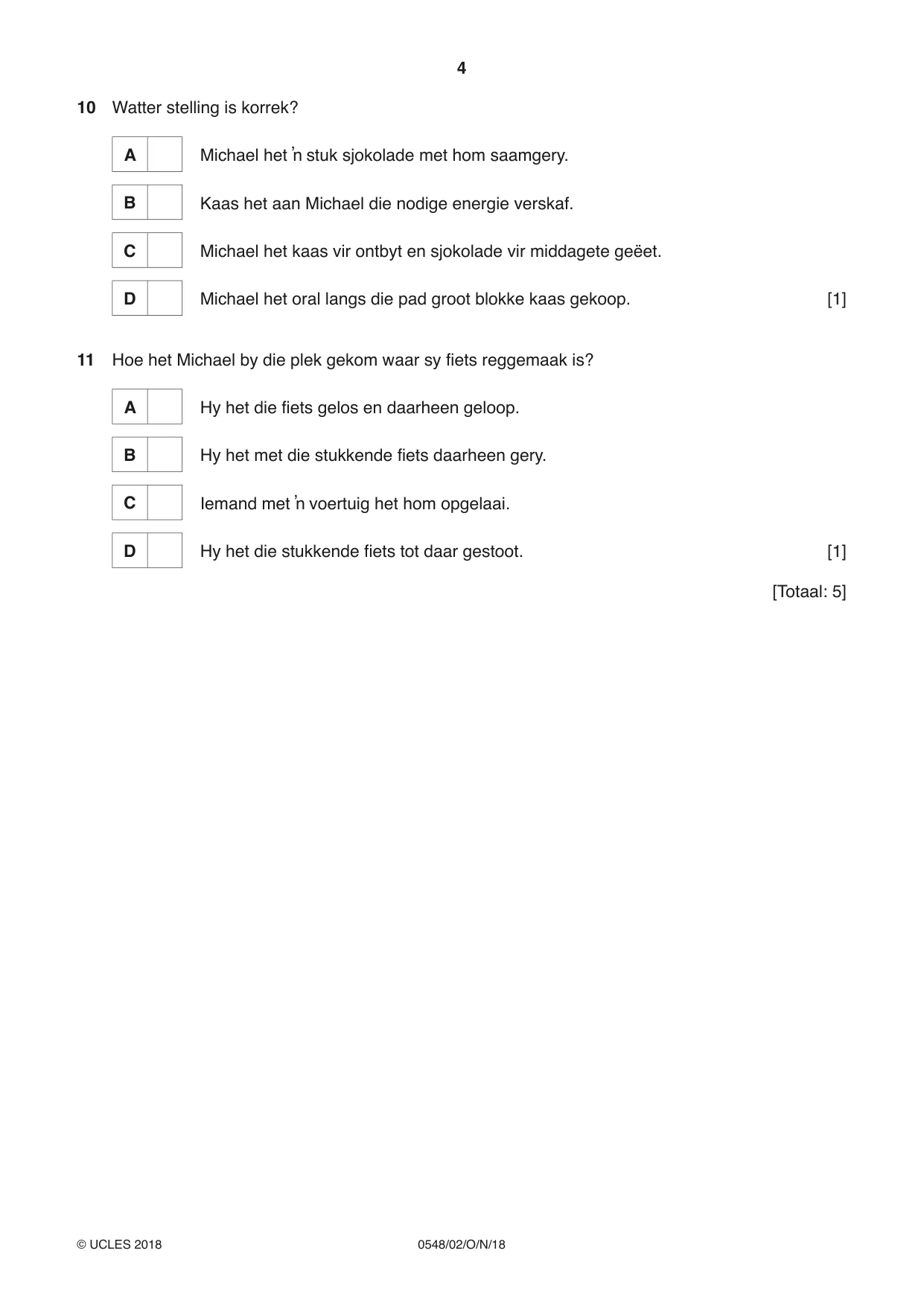 Cambridge IGCSE Afrikaans - Second Language 0548 2018 Oct/Nov Paper 2 · Variant 0 question paper, page 4 of 8