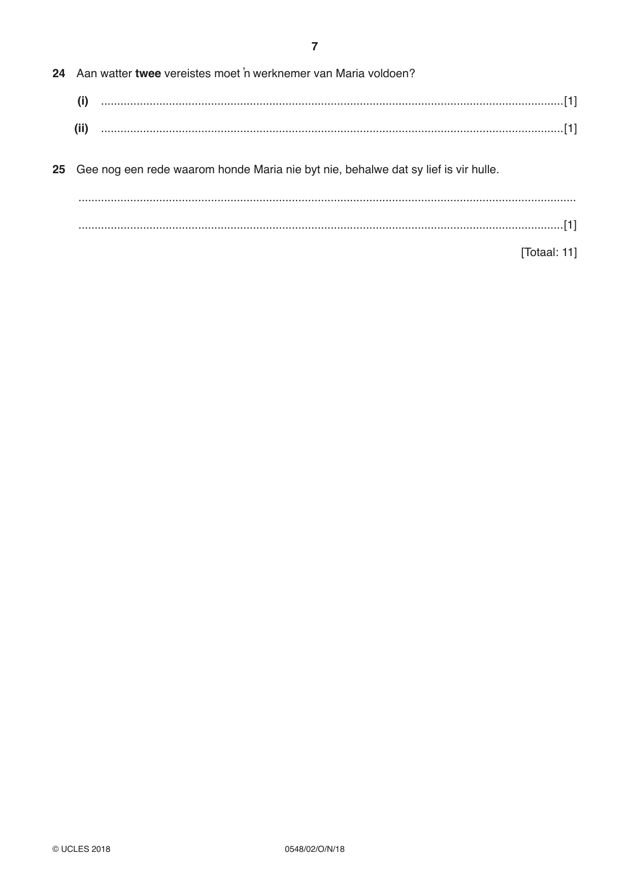 Cambridge IGCSE Afrikaans - Second Language 0548 2018 Oct/Nov Paper 2 · Variant 0 question paper, page 7 of 8