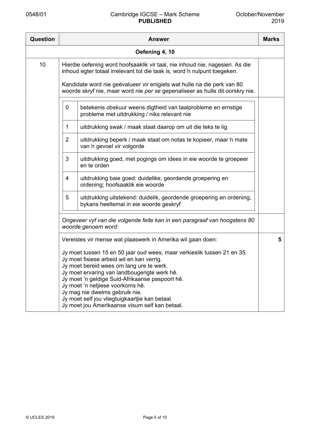 Mark scheme, page 5 of 10