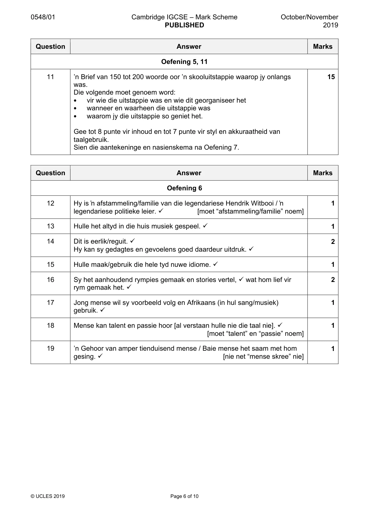 Mark scheme, page 6 of 10