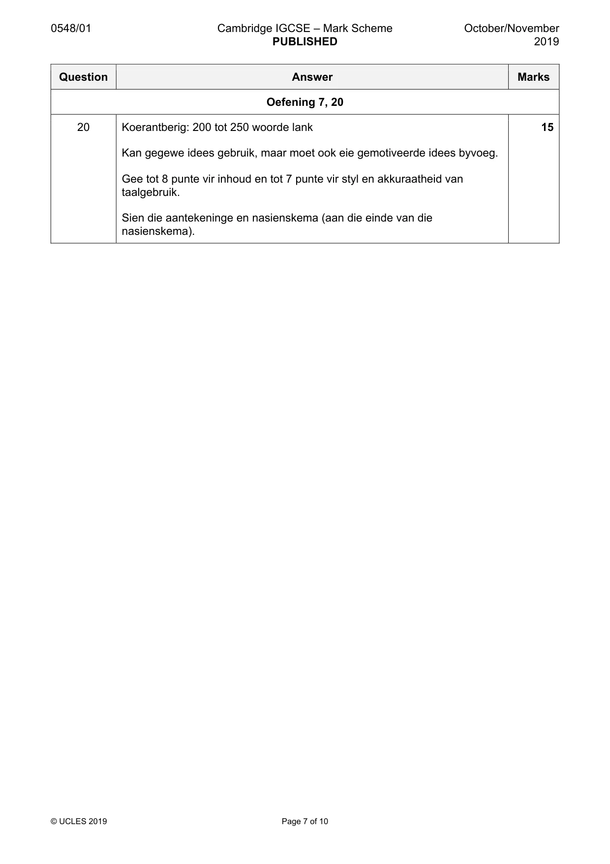 Mark scheme, page 7 of 10