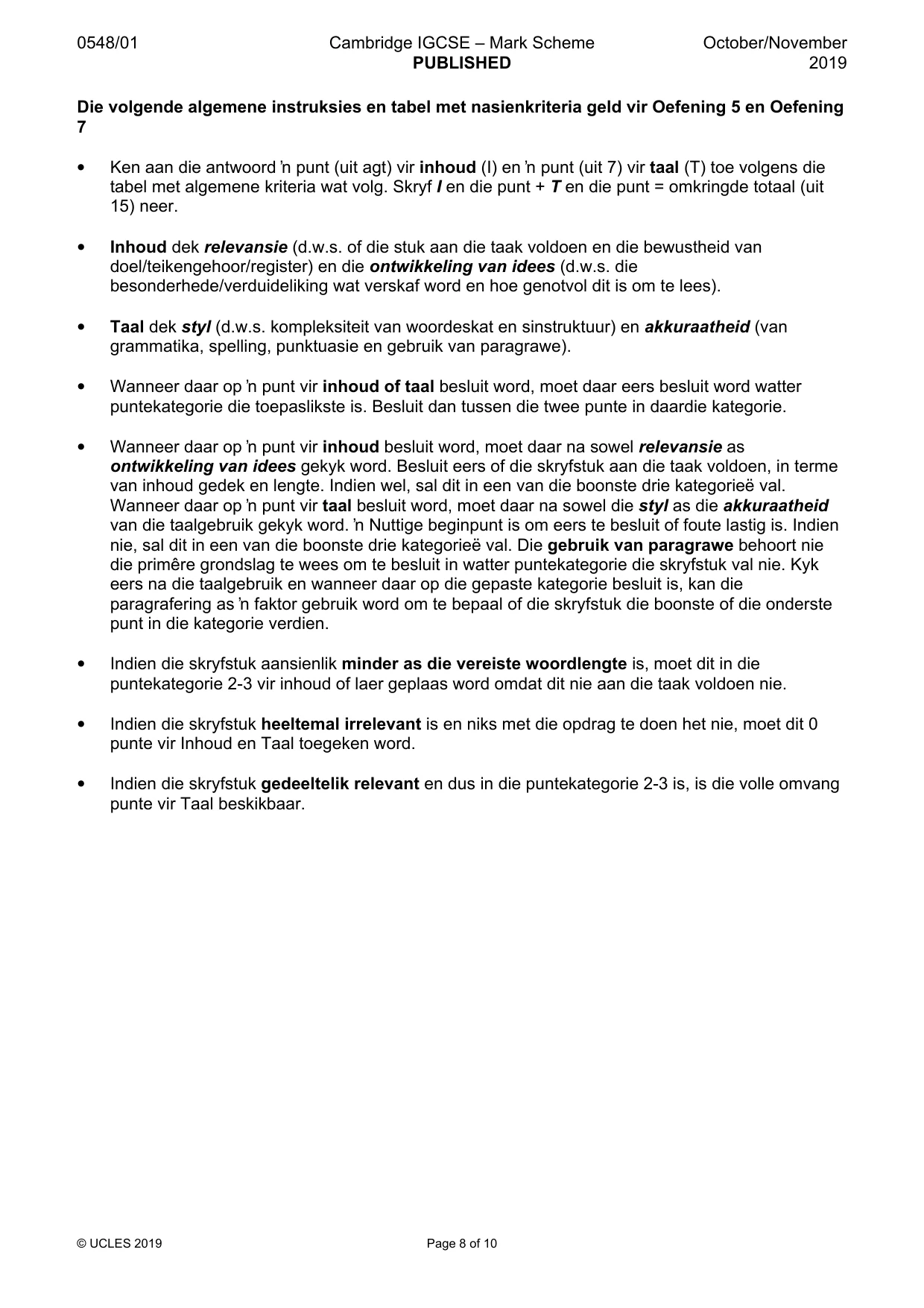 Mark scheme, page 8 of 10