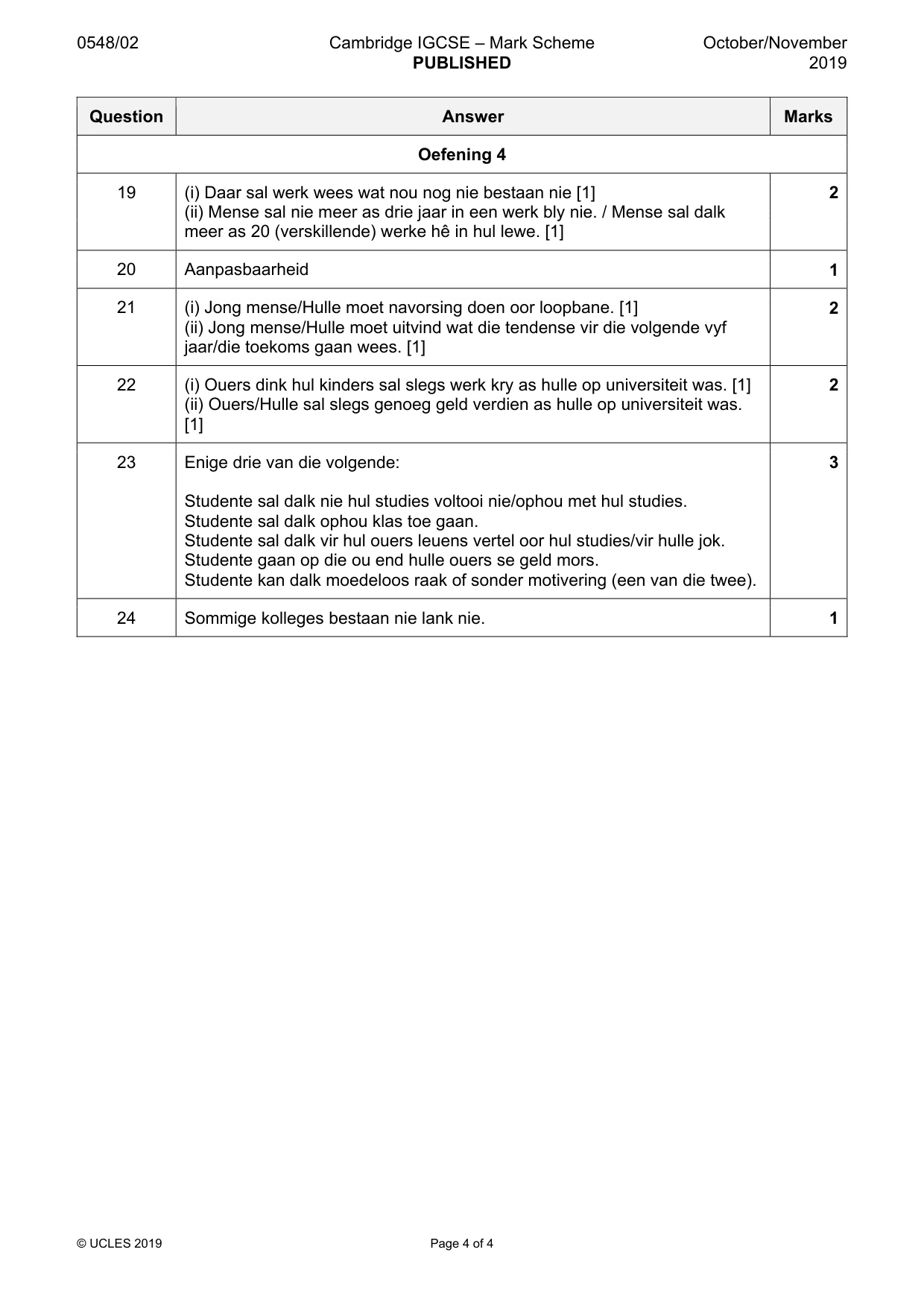 Mark scheme, page 4 of 4
