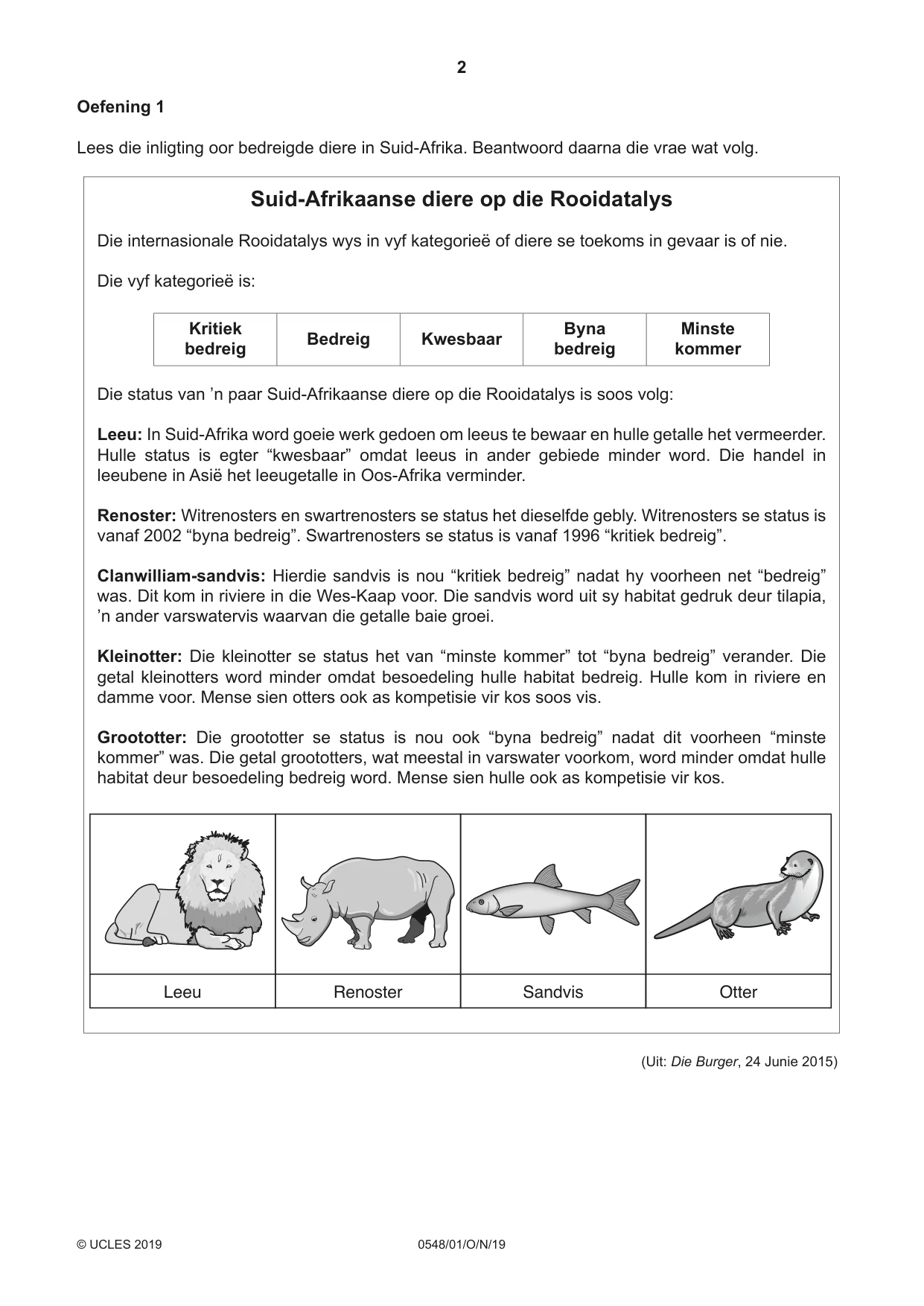 Cambridge IGCSE Afrikaans - Second Language 0548 2019 Oct/Nov Paper 1 · Variant 1 question paper, page 2 of 20