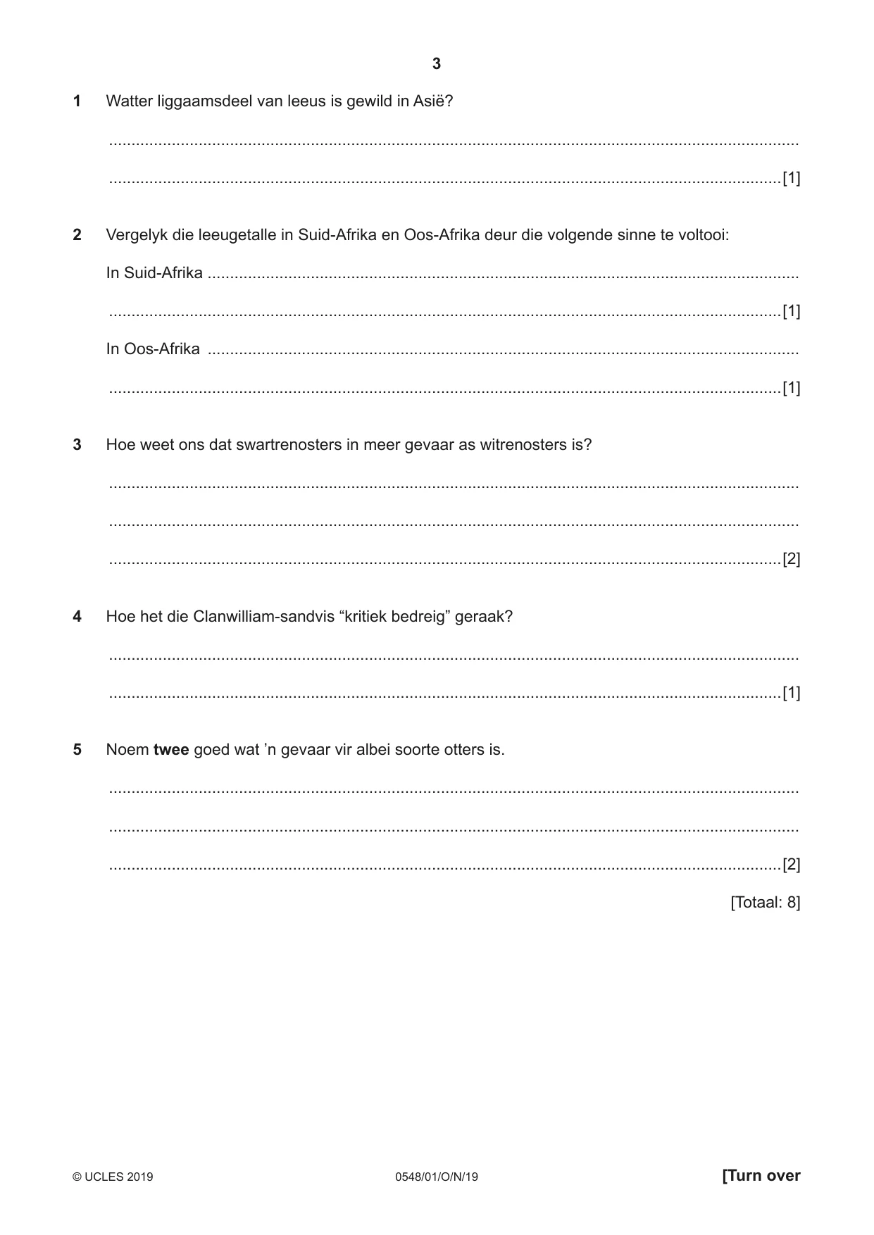Cambridge IGCSE Afrikaans - Second Language 0548 2019 Oct/Nov Paper 1 · Variant 1 question paper, page 3 of 20