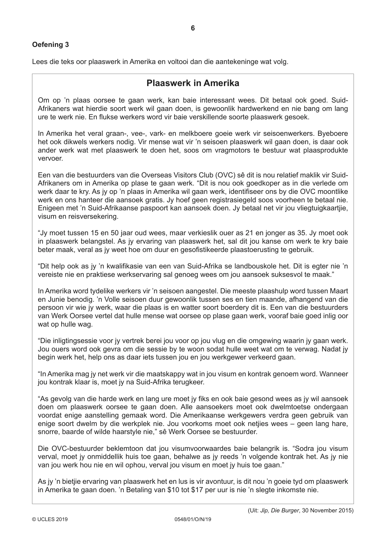 Cambridge IGCSE Afrikaans - Second Language 0548 2019 Oct/Nov Paper 1 · Variant 1 question paper, page 6 of 20
