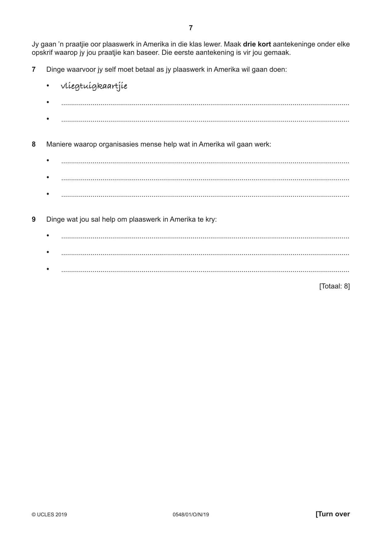 Cambridge IGCSE Afrikaans - Second Language 0548 2019 Oct/Nov Paper 1 · Variant 1 question paper, page 7 of 20