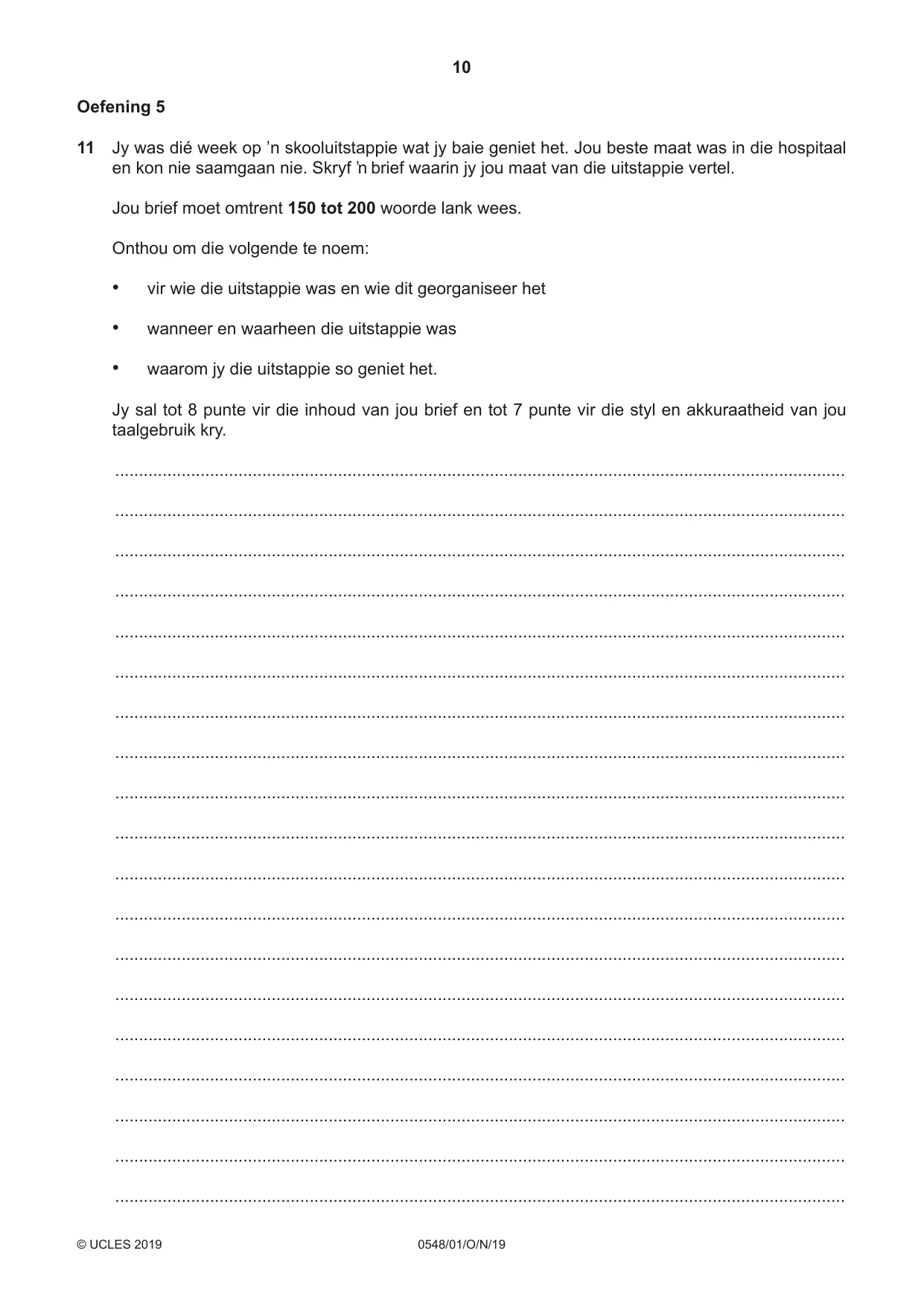 Cambridge IGCSE Afrikaans - Second Language 0548 2019 Oct/Nov Paper 1 · Variant 1 question paper, page 10 of 20