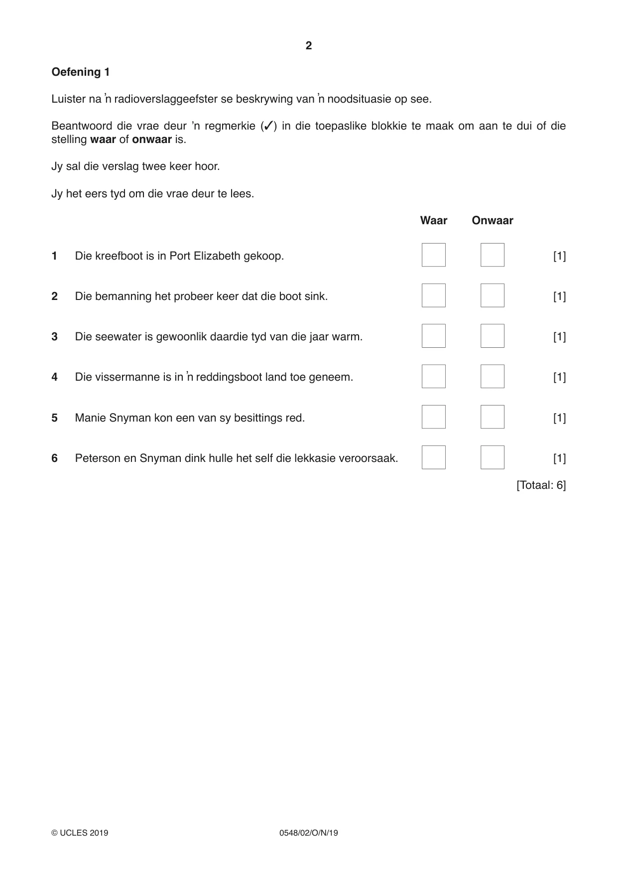Cambridge IGCSE Afrikaans - Second Language 0548 2019 Oct/Nov Paper 2 · Variant 1 question paper, page 2 of 8