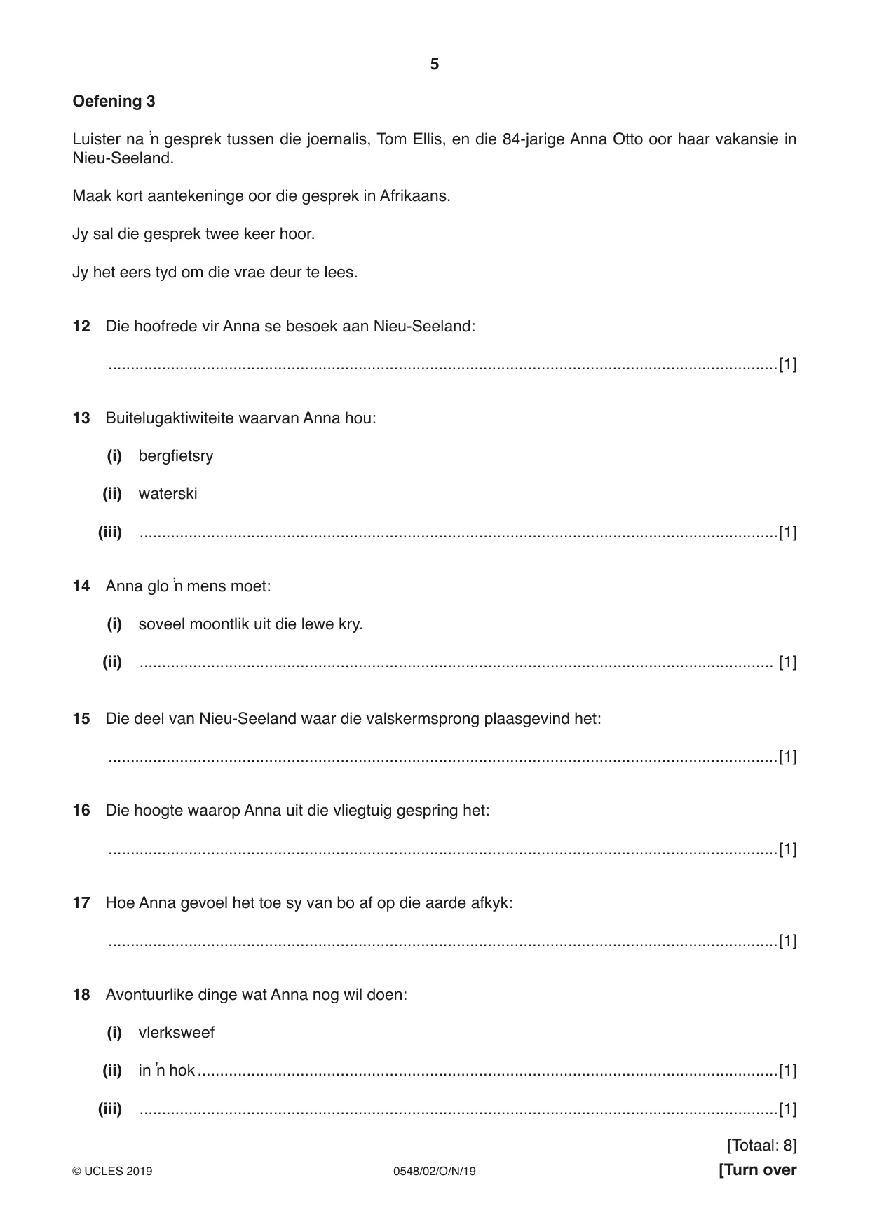 Cambridge IGCSE Afrikaans - Second Language 0548 2019 Oct/Nov Paper 2 · Variant 1 question paper, page 5 of 8