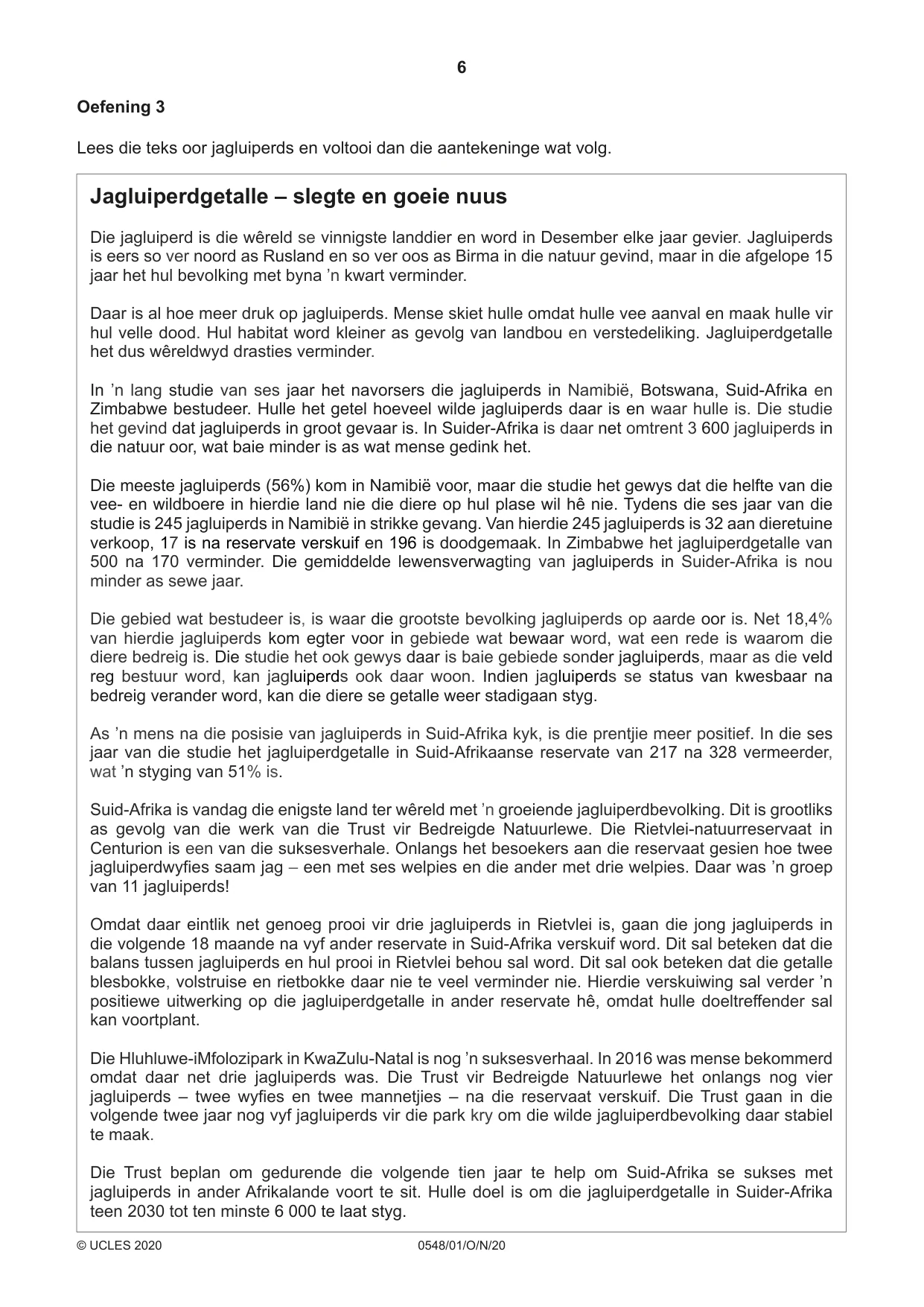 Cambridge IGCSE Afrikaans - Second Language 0548 2020 Oct/Nov Paper 1 · Variant 0 question paper, page 6 of 20