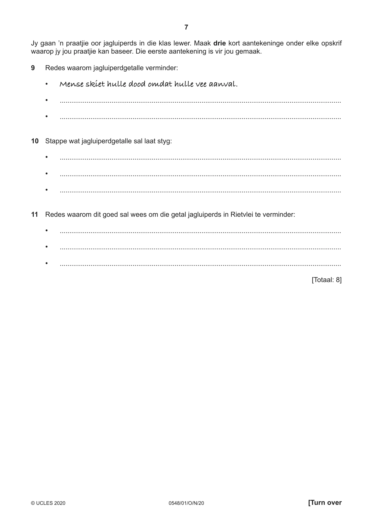 Cambridge IGCSE Afrikaans - Second Language 0548 2020 Oct/Nov Paper 1 · Variant 0 question paper, page 7 of 20