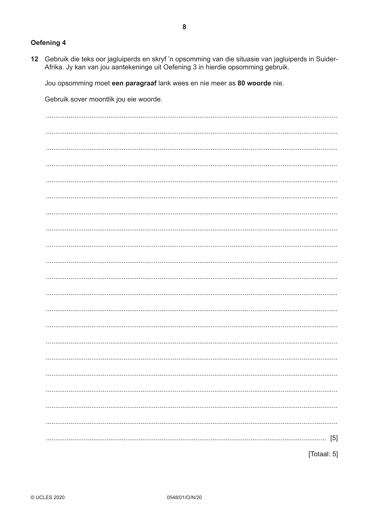 Cambridge IGCSE Afrikaans - Second Language 0548 2020 Oct/Nov Paper 1 · Variant 0 question paper, page 8 of 20