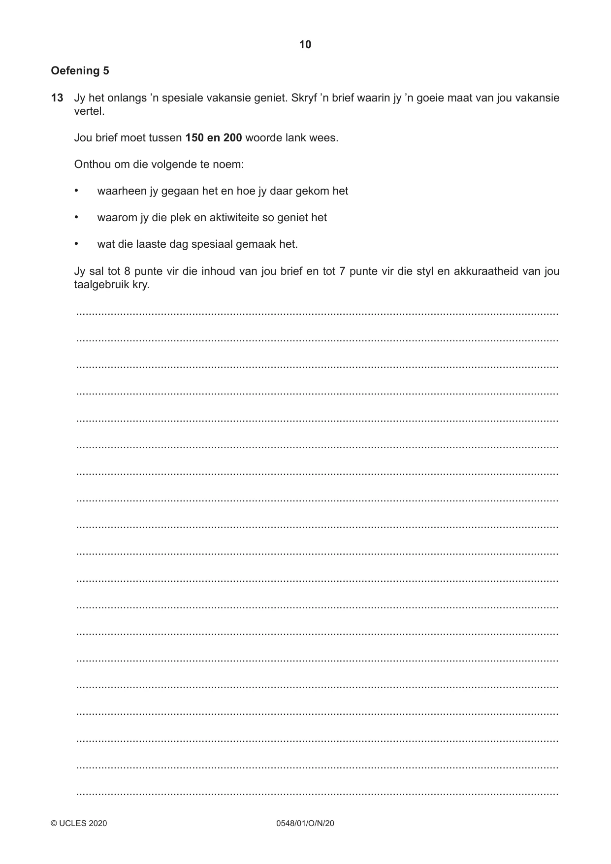 Cambridge IGCSE Afrikaans - Second Language 0548 2020 Oct/Nov Paper 1 · Variant 0 question paper, page 10 of 20