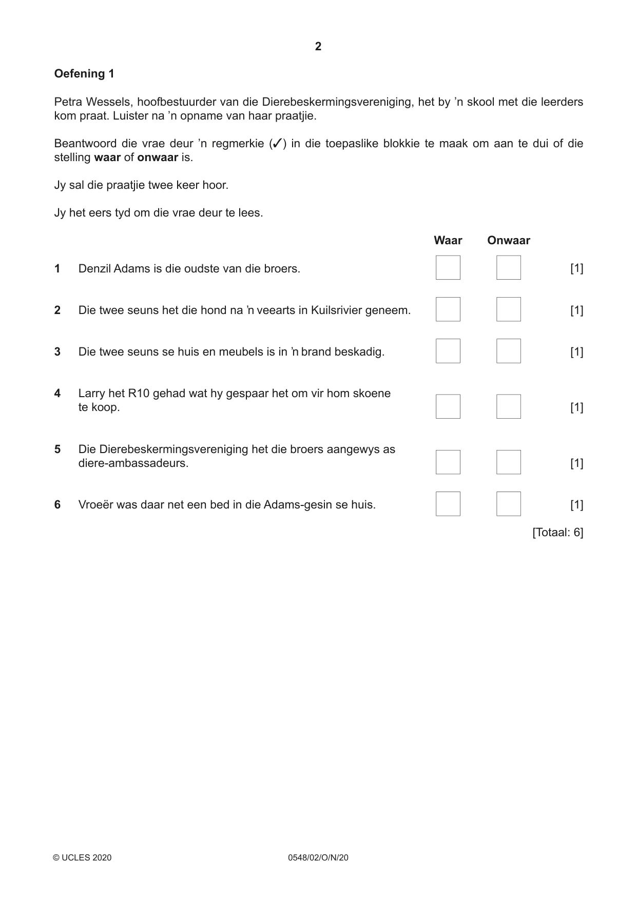 Cambridge IGCSE Afrikaans - Second Language 0548 2020 Oct/Nov Paper 2 · Variant 0 question paper, page 2 of 8