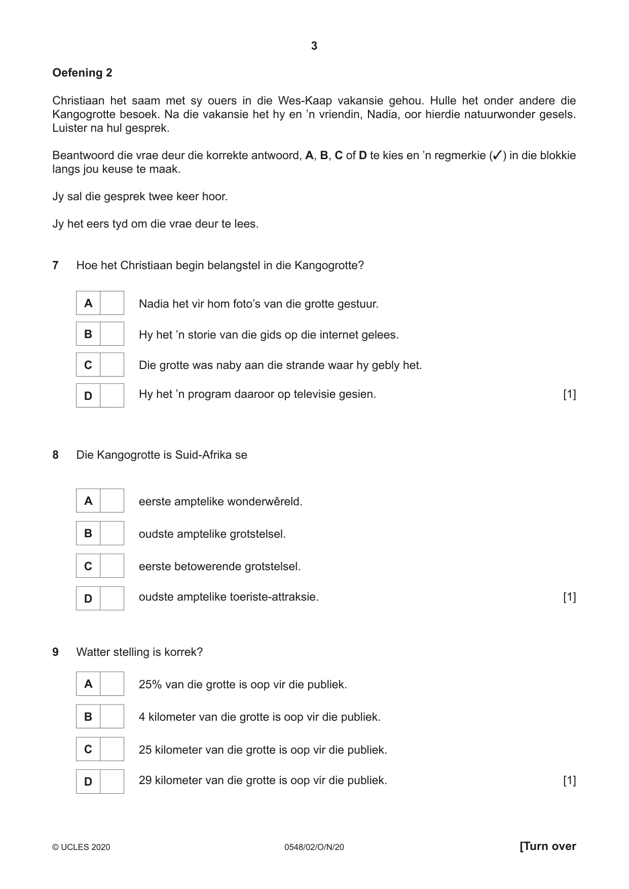 Cambridge IGCSE Afrikaans - Second Language 0548 2020 Oct/Nov Paper 2 · Variant 0 question paper, page 3 of 8
