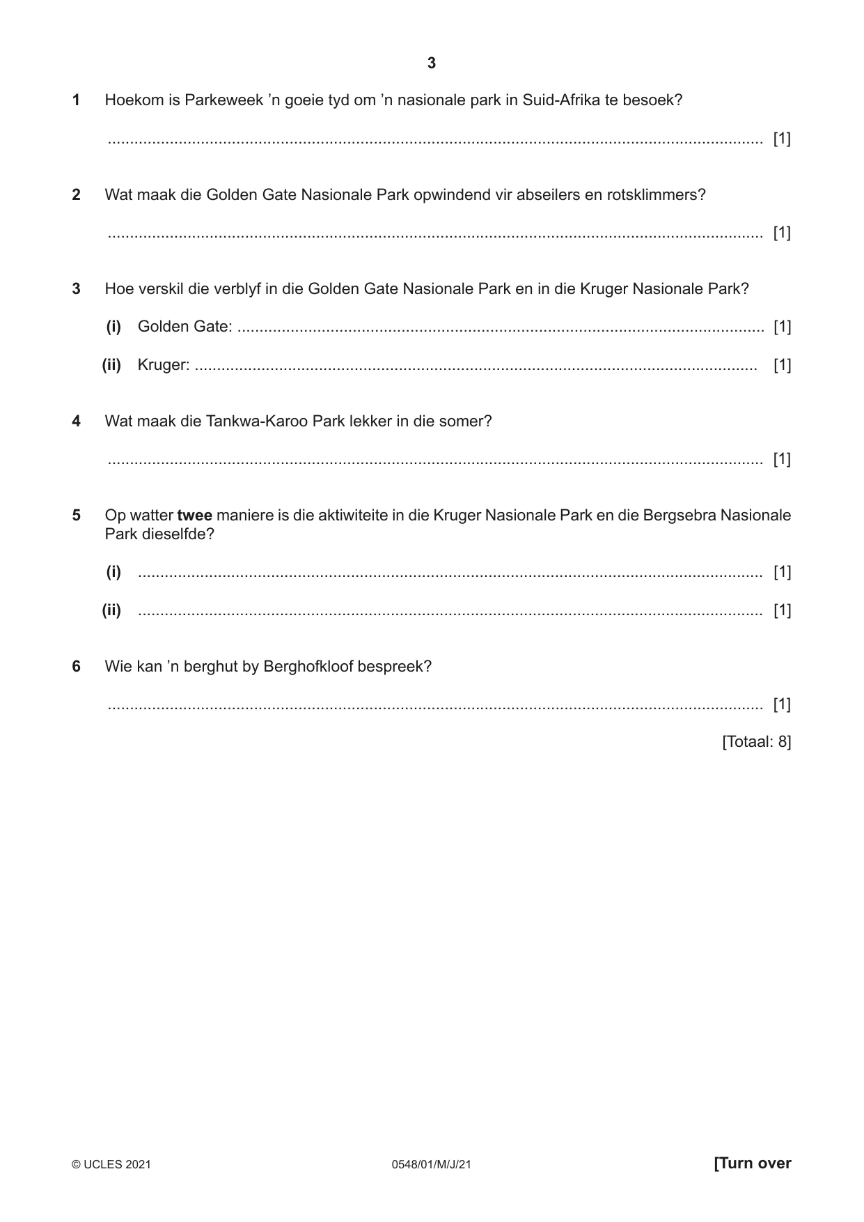 Cambridge IGCSE Afrikaans - Second Language 0548 2021 May/June Paper 1 · Variant 0 question paper, page 3 of 20